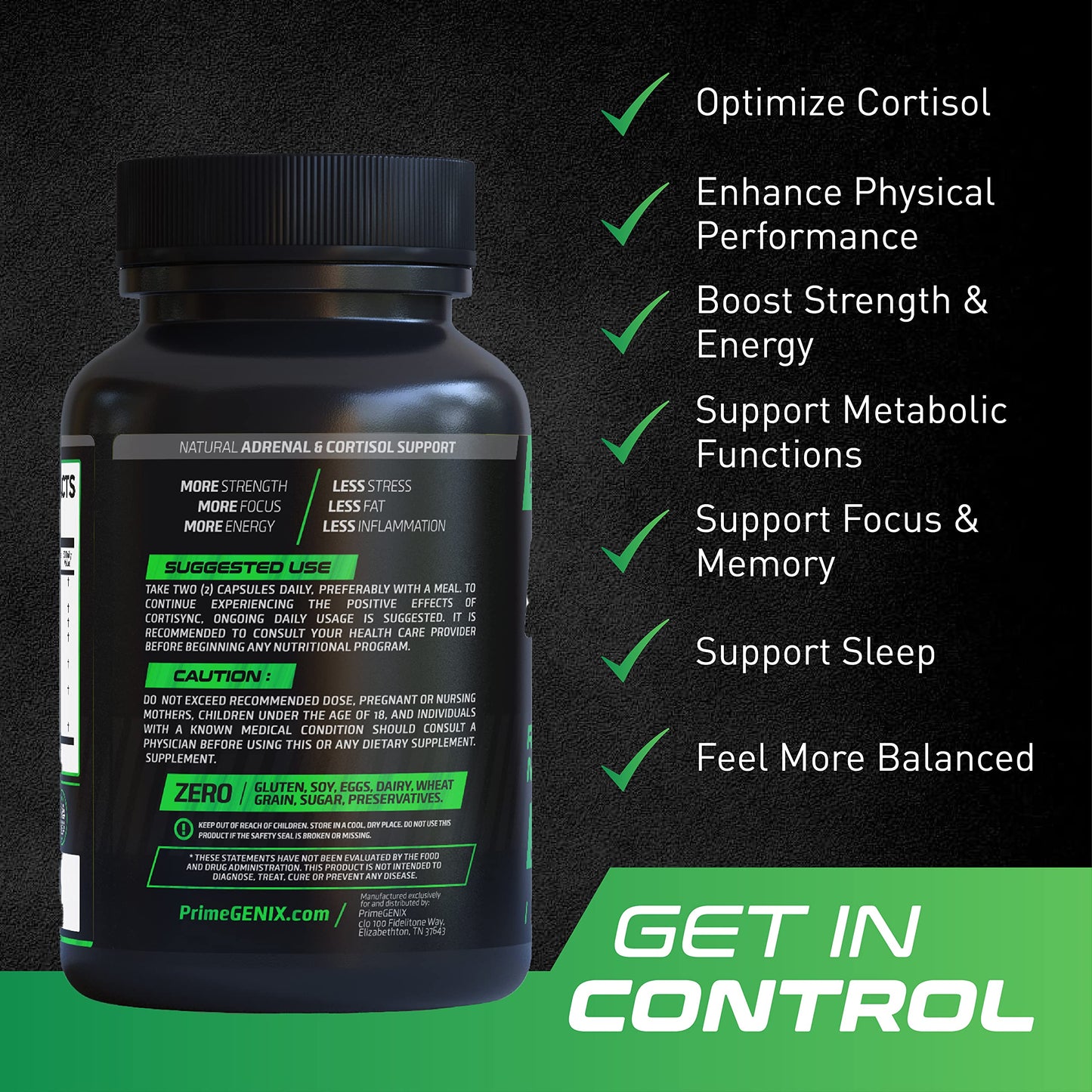 PrimeGENIX CortiSync Reduce Cortisol, Increase Energy, and Improve Focus with Sensoril Ashwagandha 60 Capsules