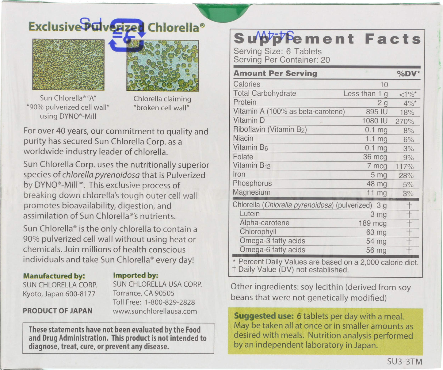 Sun Chlorella Chlorella Tablets 120 Count