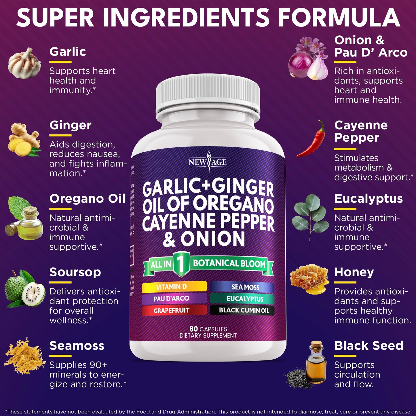 NEW AGE Garlic + Ginger Supplement Capsule 120 Count