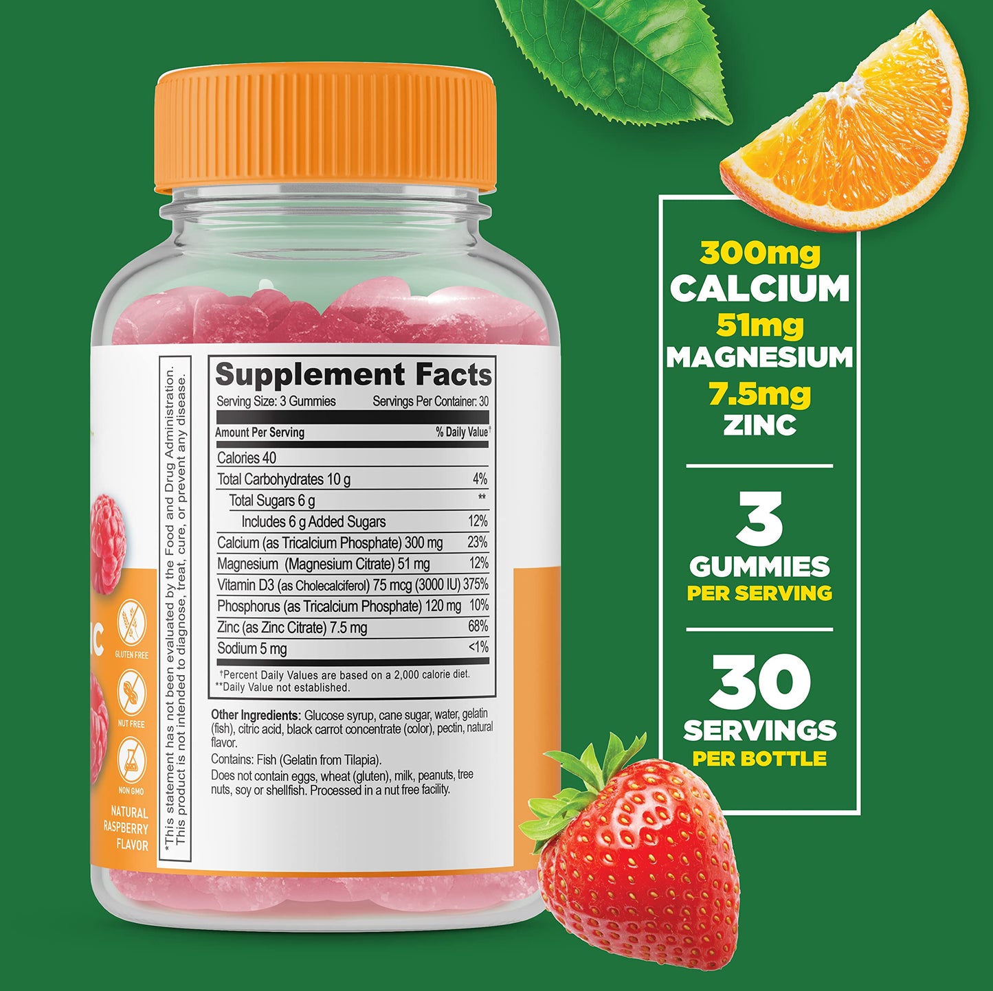 Lifeable Probiotic 2 Billion CFU + Calcium, Magnesium, Zinc & Vitamin D Gummies