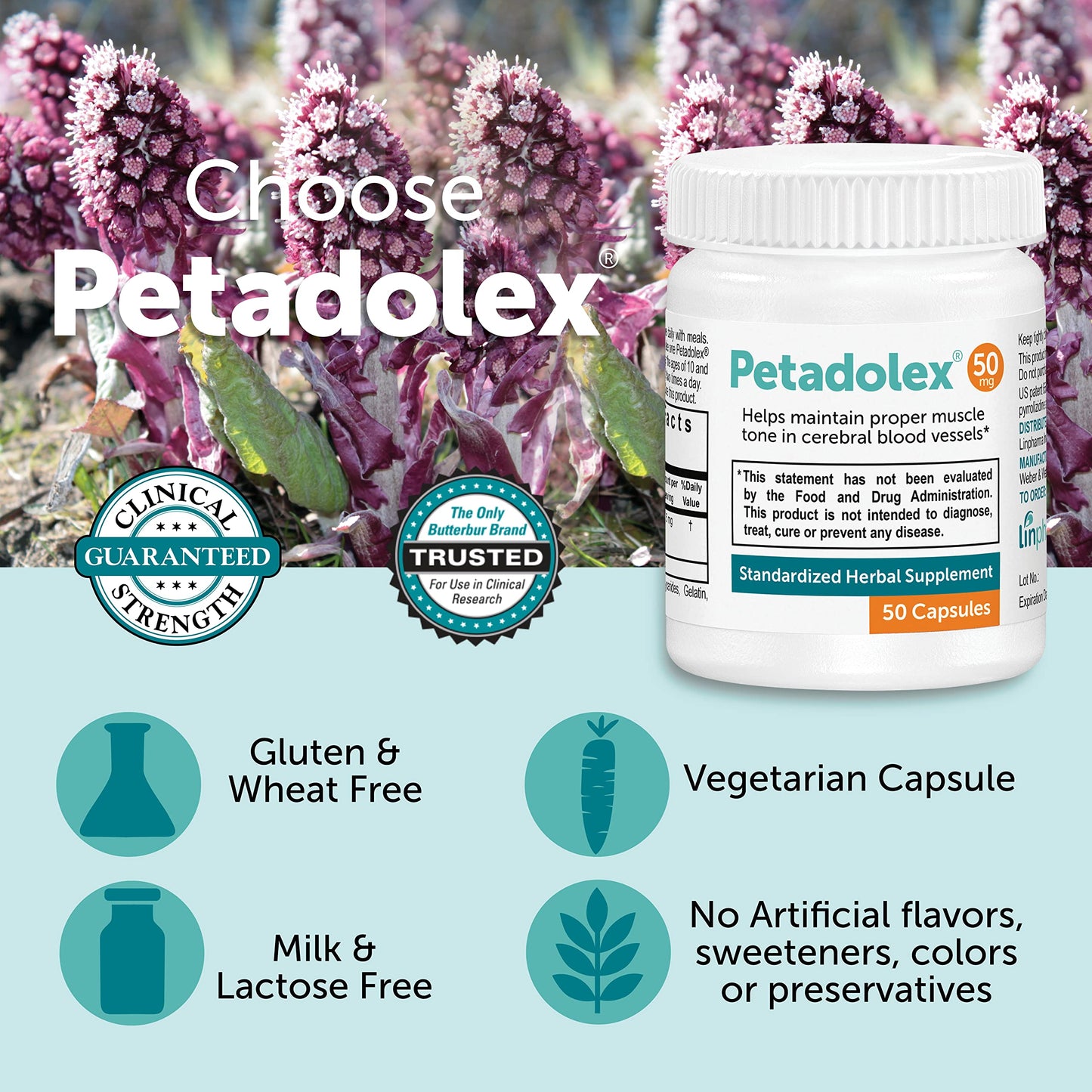 Petadolex Butterbur PA-Free Root Extract 50 mg Capsules, 150 Count
