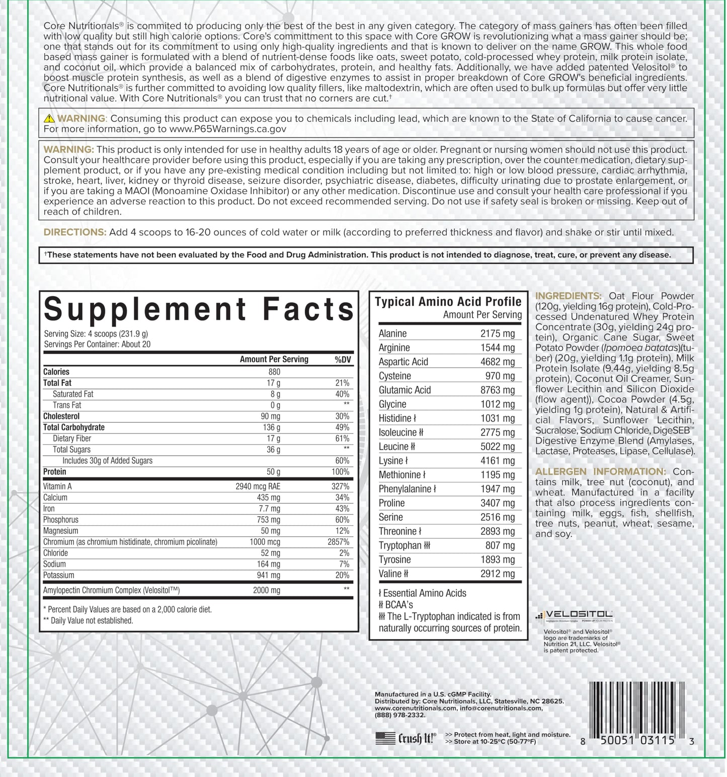 Core Nutritionals Grow Mass Gainer Powder 160