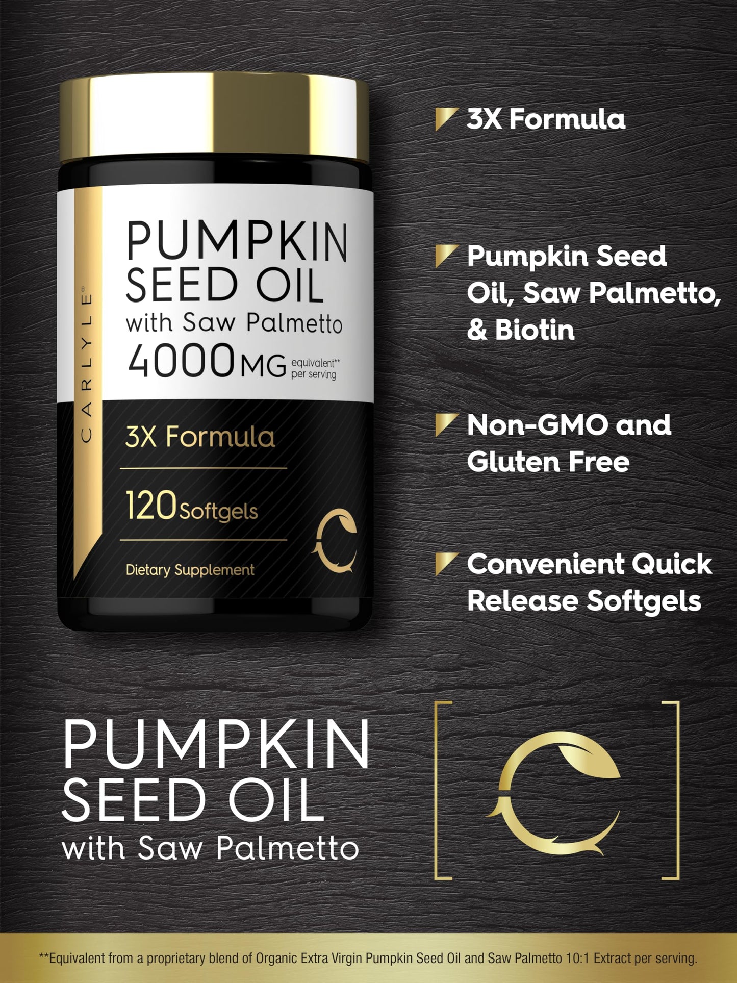 Carlyle Pumpkin Seed Oil with Saw Palmetto 4000 Mg Softgel Capsules, 120 Count