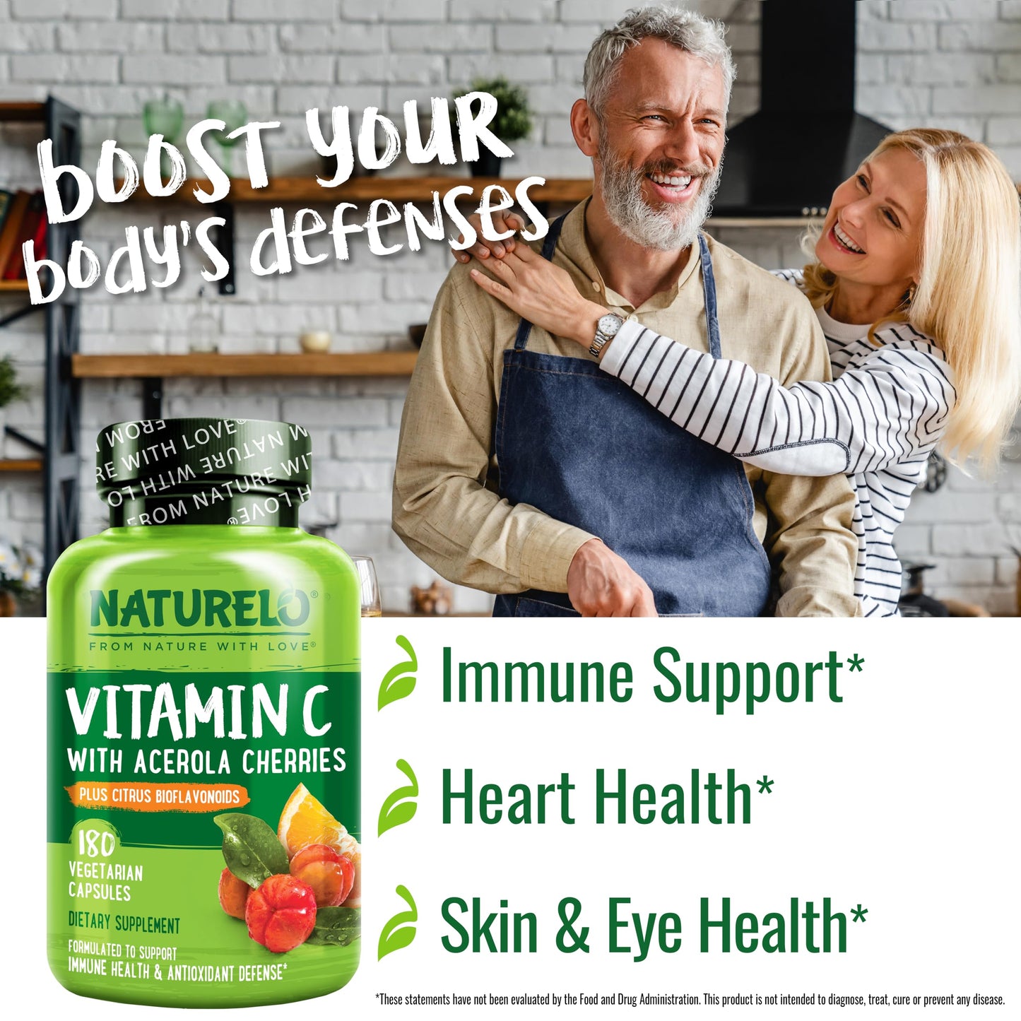 NATURELO Vitamin C with Organic Acerola Cherry Extract and Citrus Bioflavonoids - Vegan Vitamin C Supplement - Immune Support - 500 mg Vitamin C per Capsule, 360 Capsules