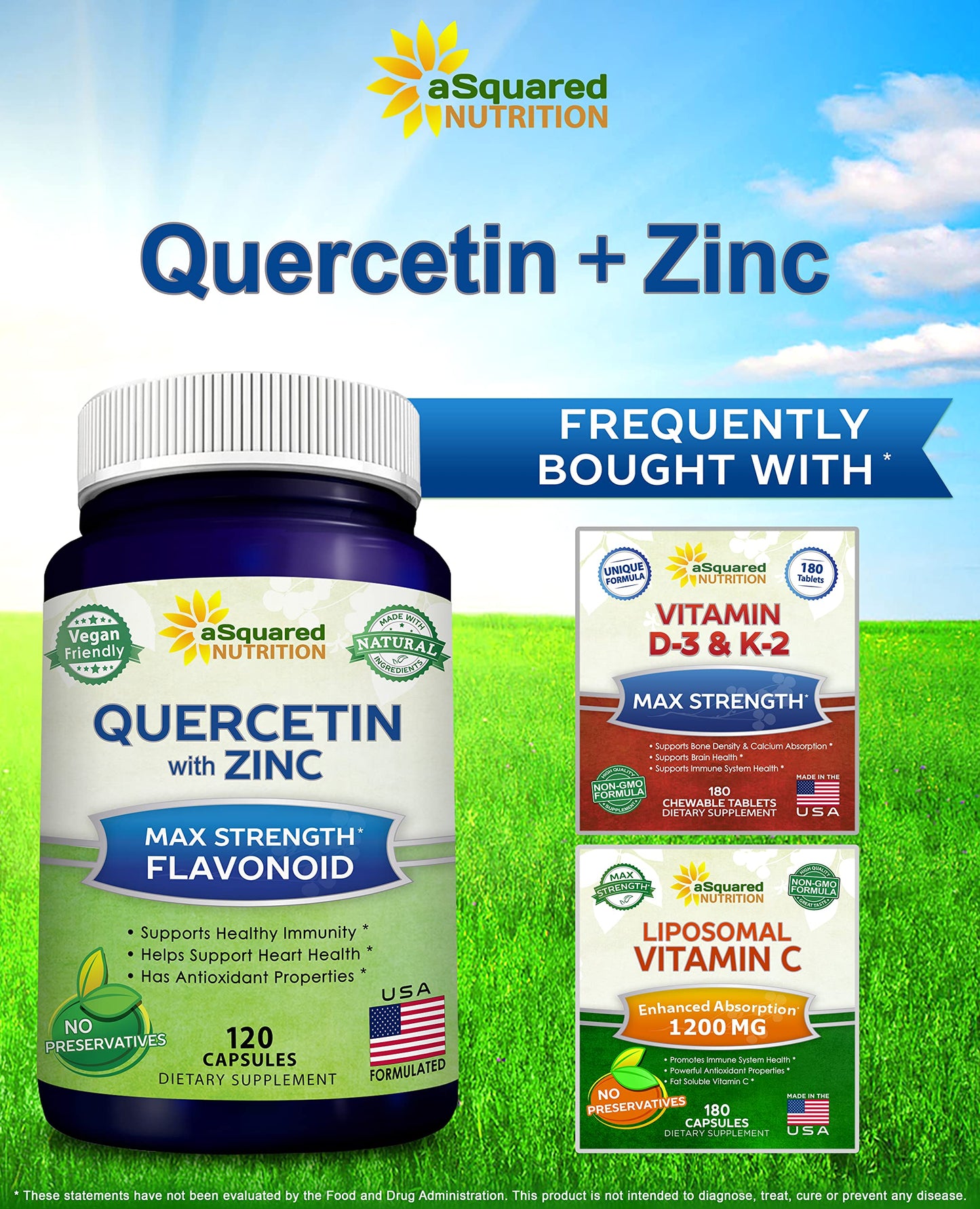 aSquared Nutrition Quercetin with Zinc Supplement - 1000mg Per Serving, 120 Capsules
