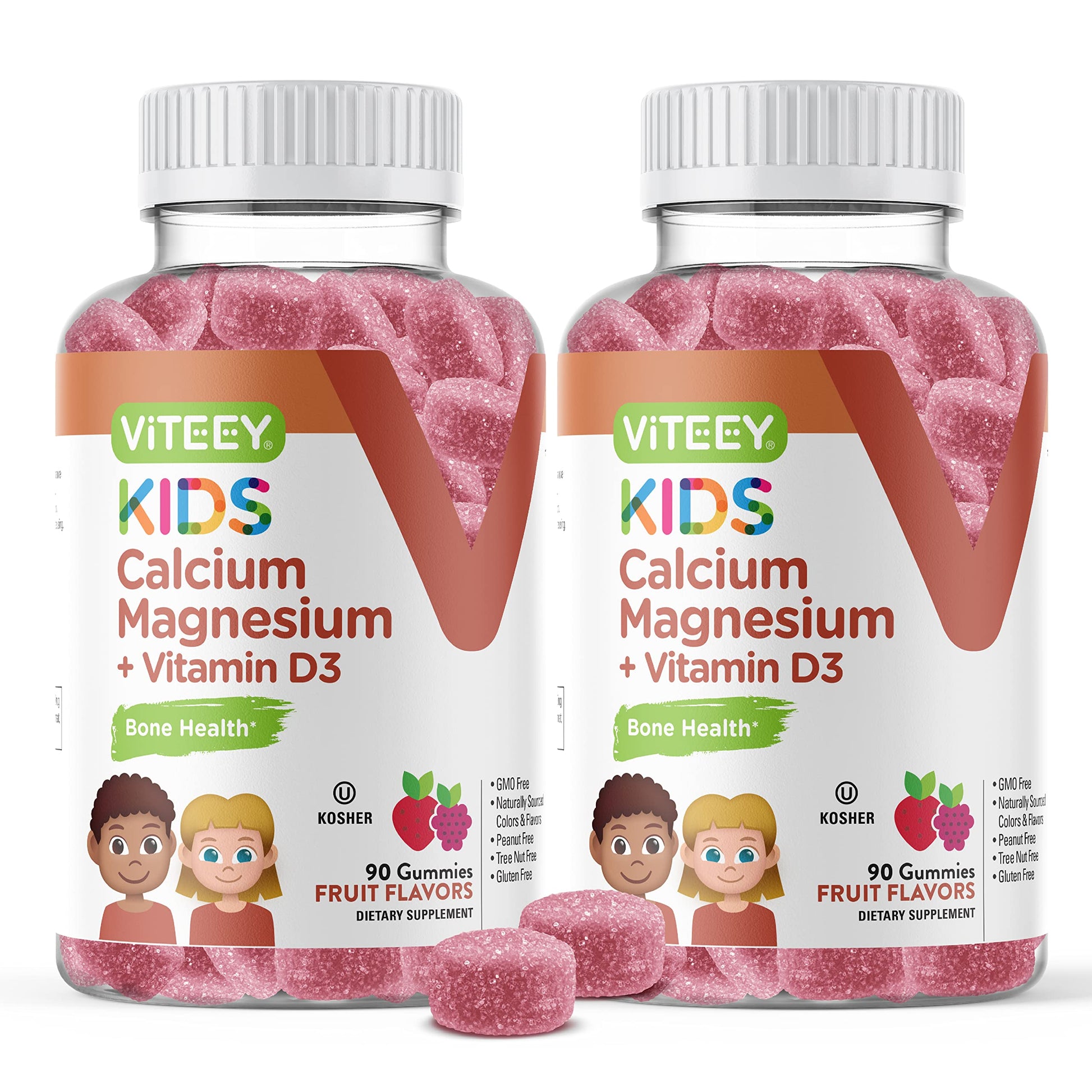 Viteey Kids Calcium Gummies +Vitamin D3 & Magnesium Citrate, 180 Count