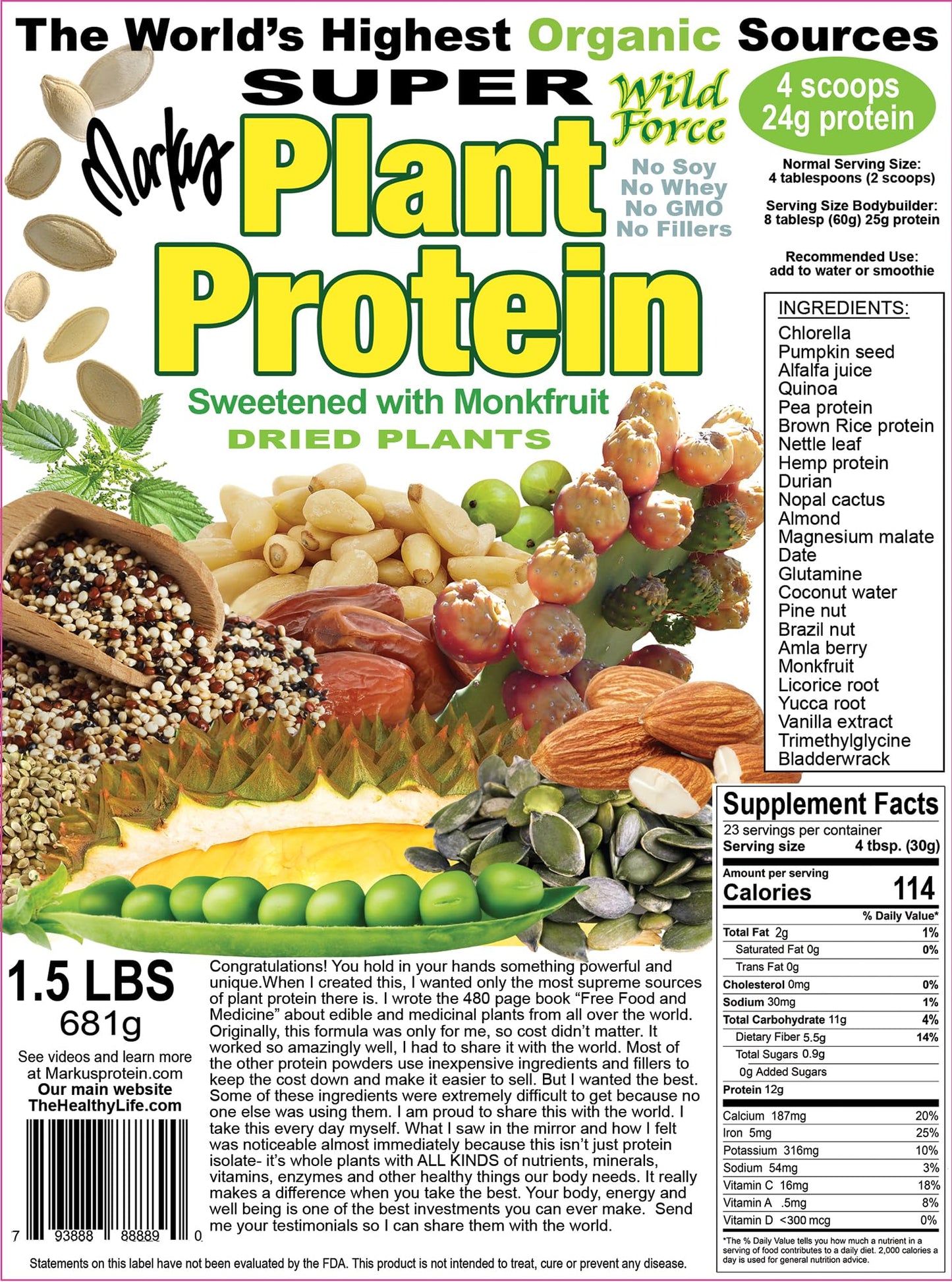 Wild Force Super Plant Protein Sweetened Protein Powder, 24 Servings