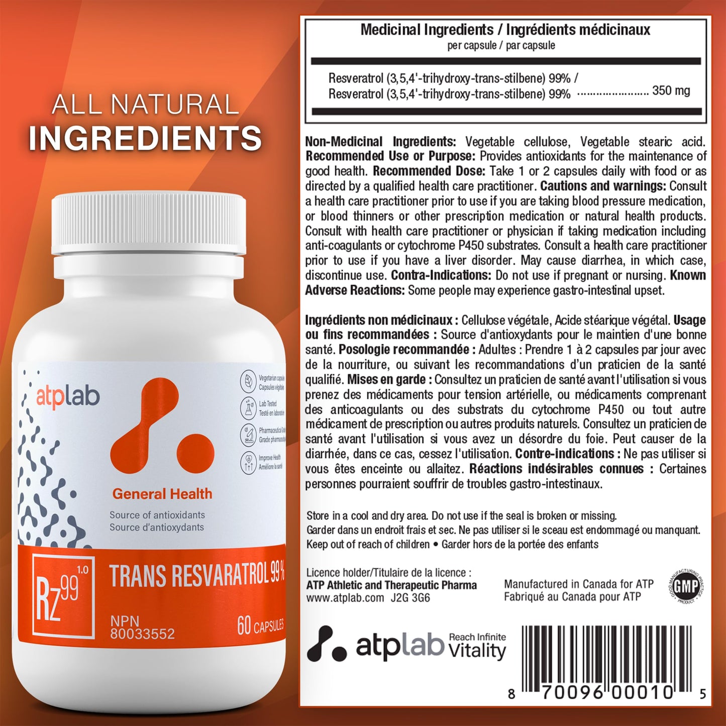 ATP LAB Trans Resveratrol 60 Capsules