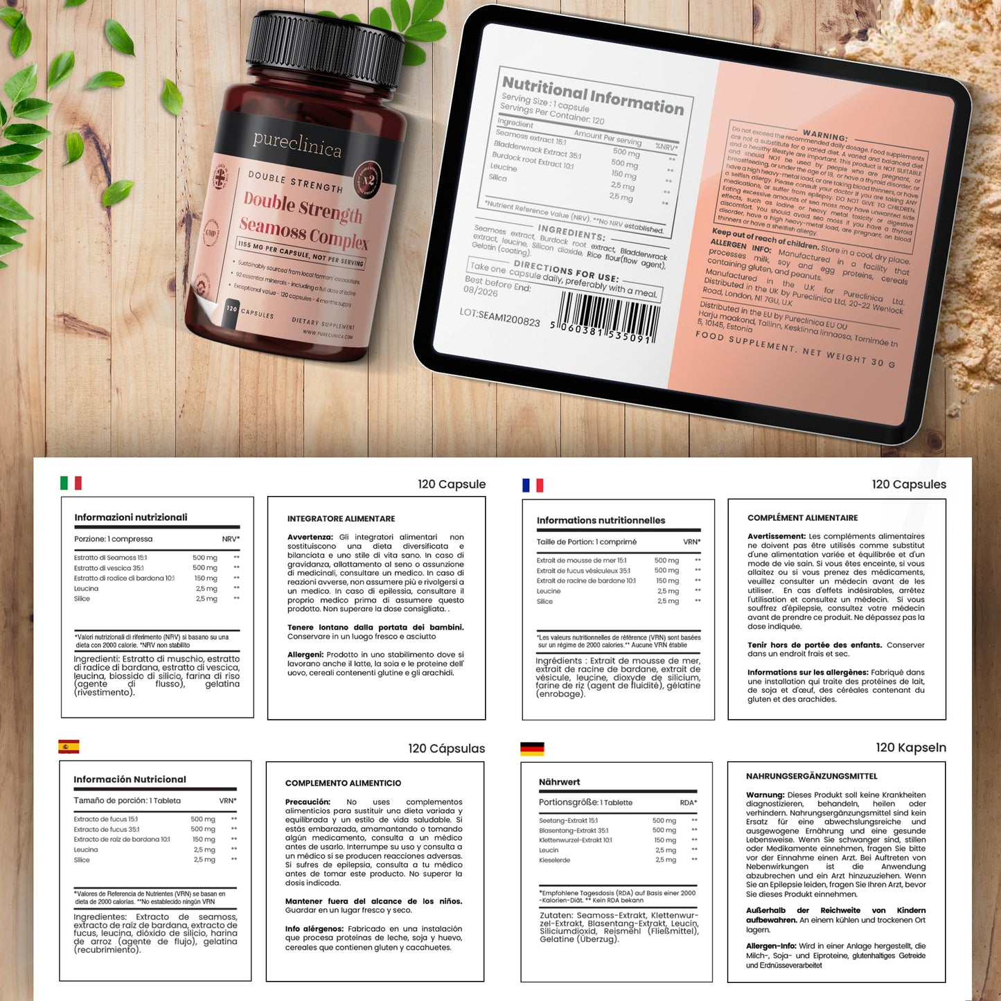 pureclinica Double Strength Seamoss Complex Capsules 120