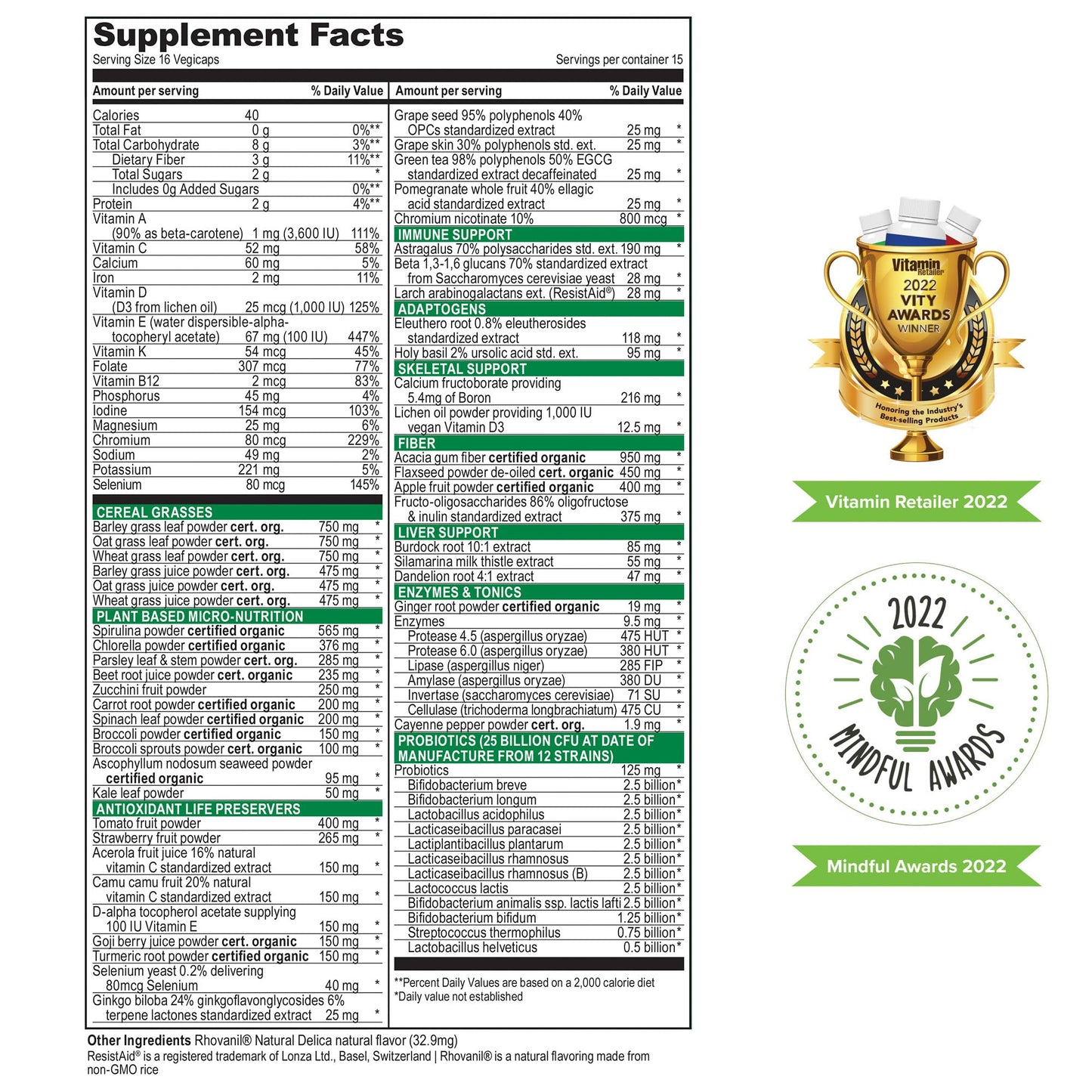 Vibrant Health Green Vibrance Vegan Superfood Capsules, 240