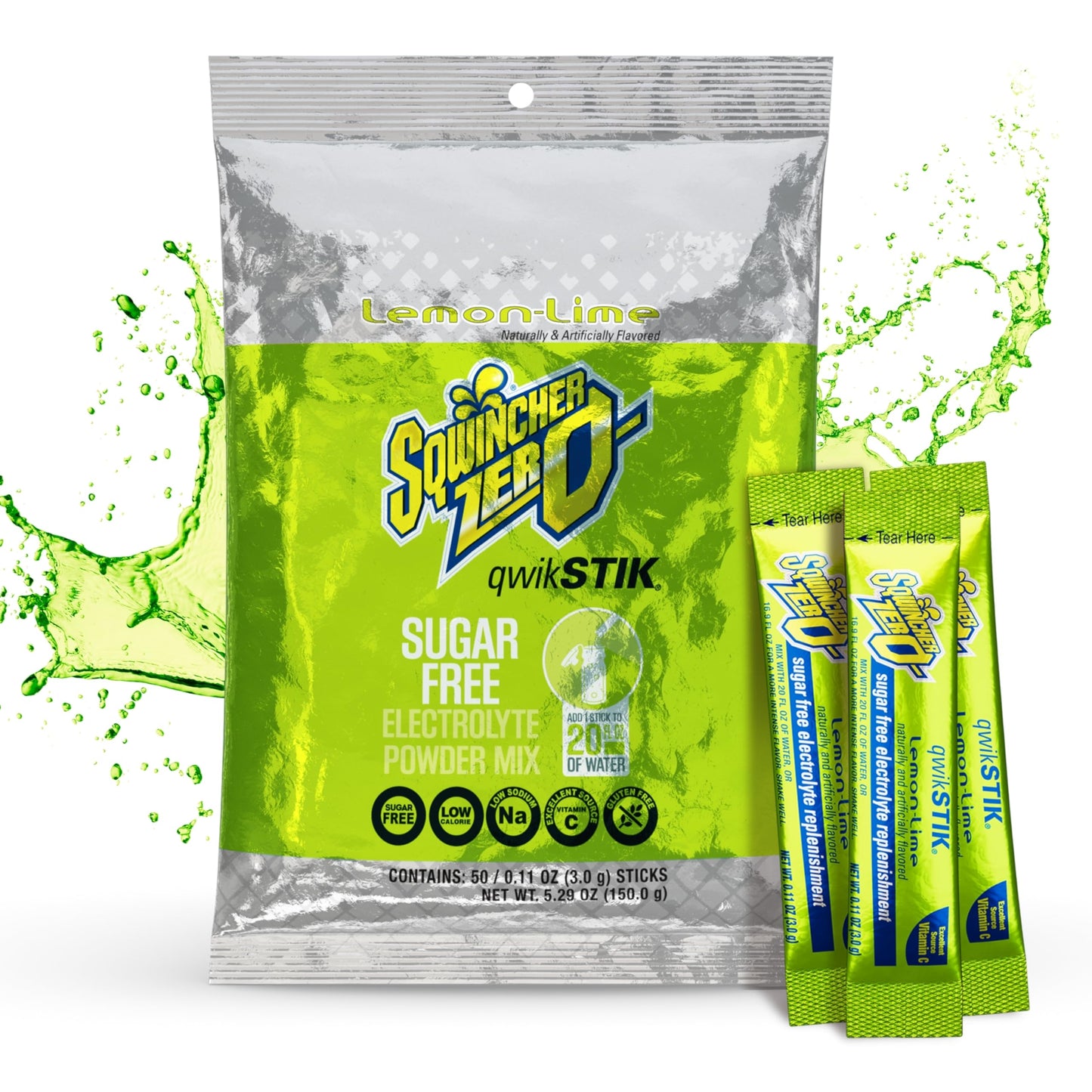 Sqwincher Qwik Stik Sugar Free Lemon-Lime Powder, 50 Pack