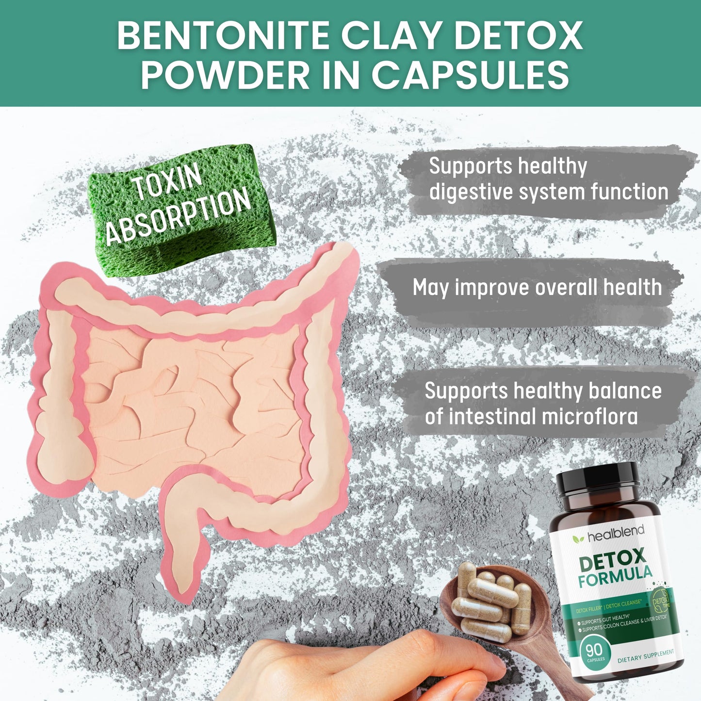 Healblend Detox Formula - Body Cleanse & Digestive Support with Milk Thistle, Bentonite Clay 90 Capsules