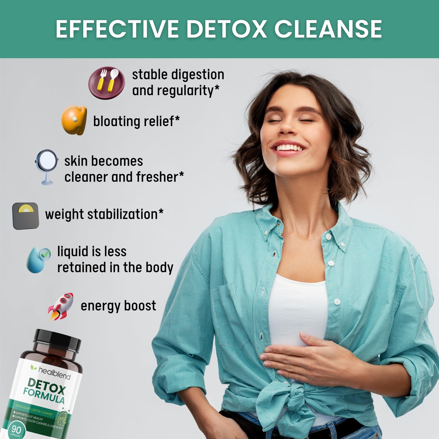 Healblend Detox Formula - Body Cleanse & Digestive Support with Milk Thistle, Bentonite Clay 90 Capsules