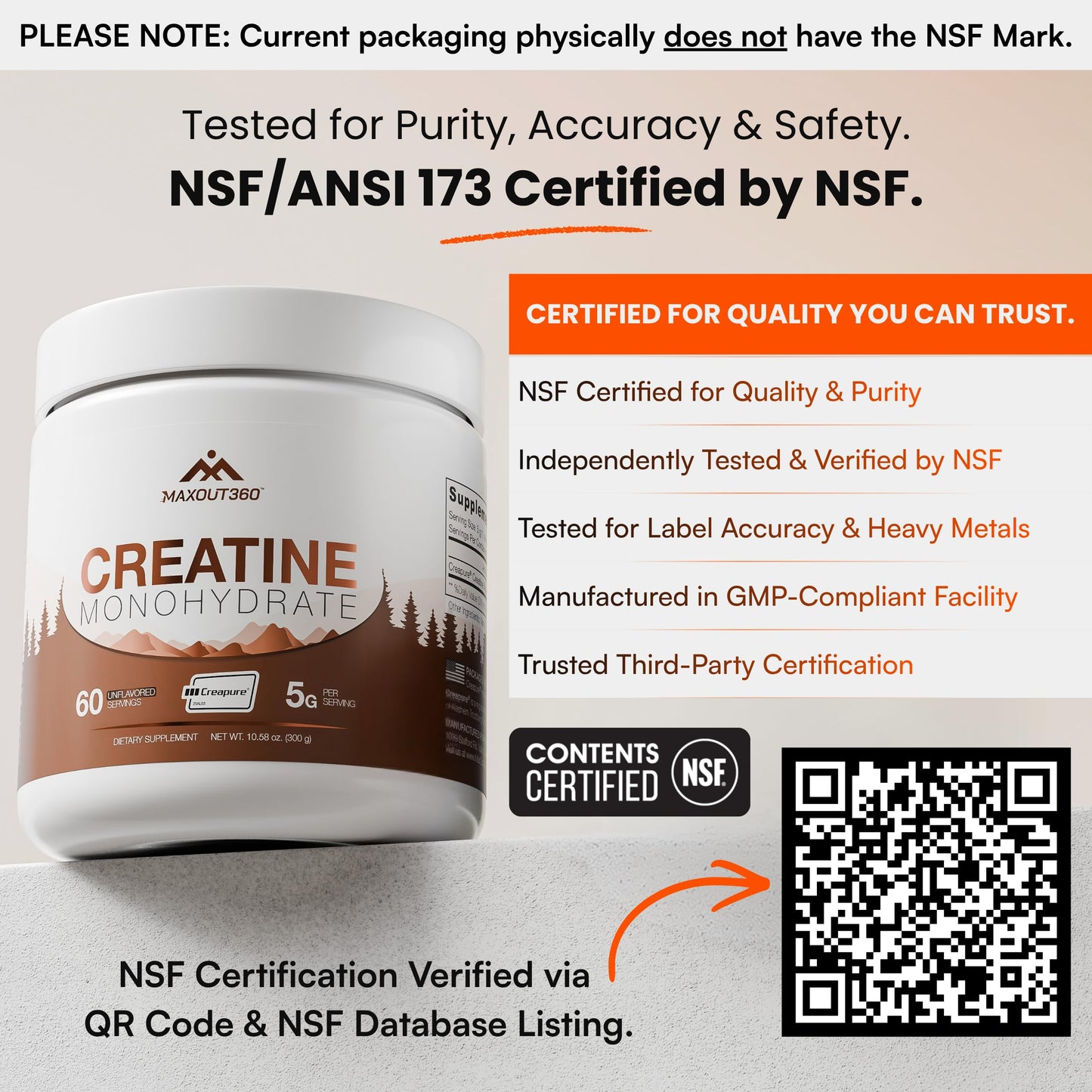 MaxOut360 Creapure Creatine Monohydrate Powder 300g