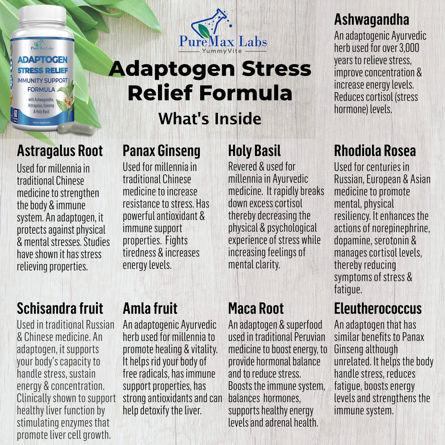 YUMMYVITE Adaptogen Stress Relief Immune Support Formula Capsules, 60 Count