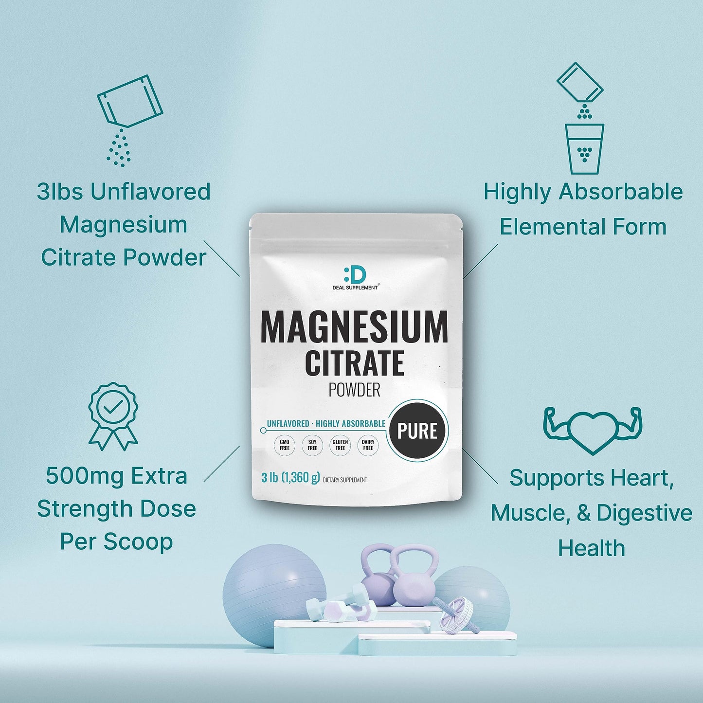 DEAL SUPPLEMENT Magnesium Citrate Powder 500mg, 48 oz