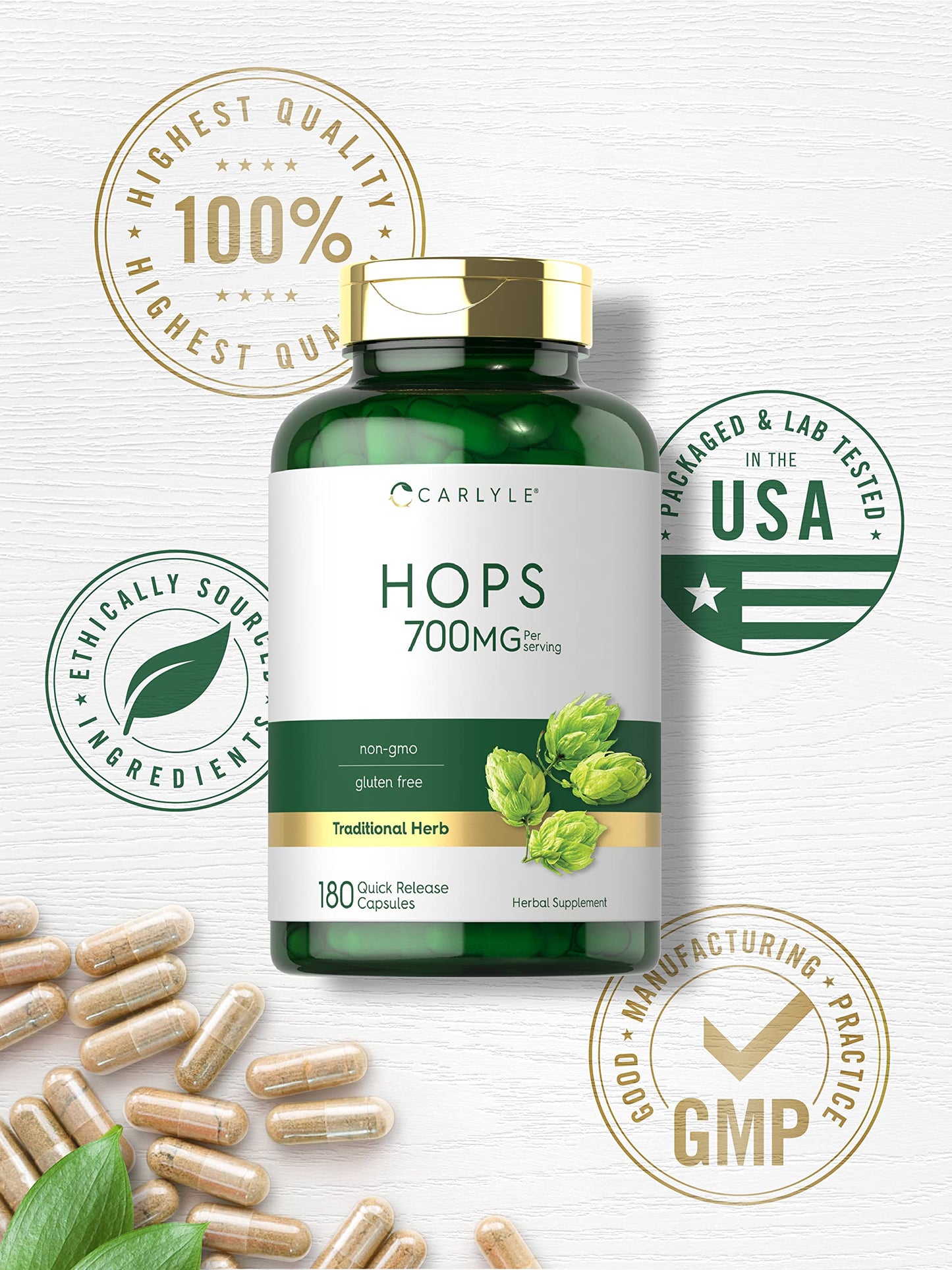 Carlyle Hops Supplement 700mg Capsule, 180 Count