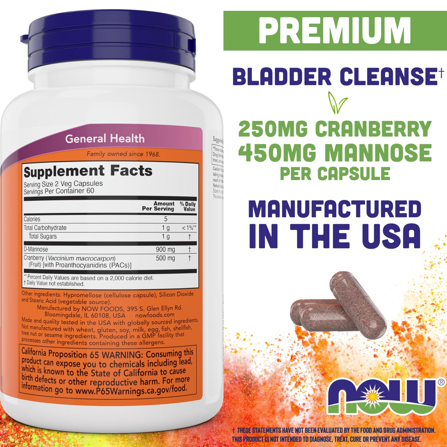 NOW Foods Mannose Cranberry Capsule, 120 Count