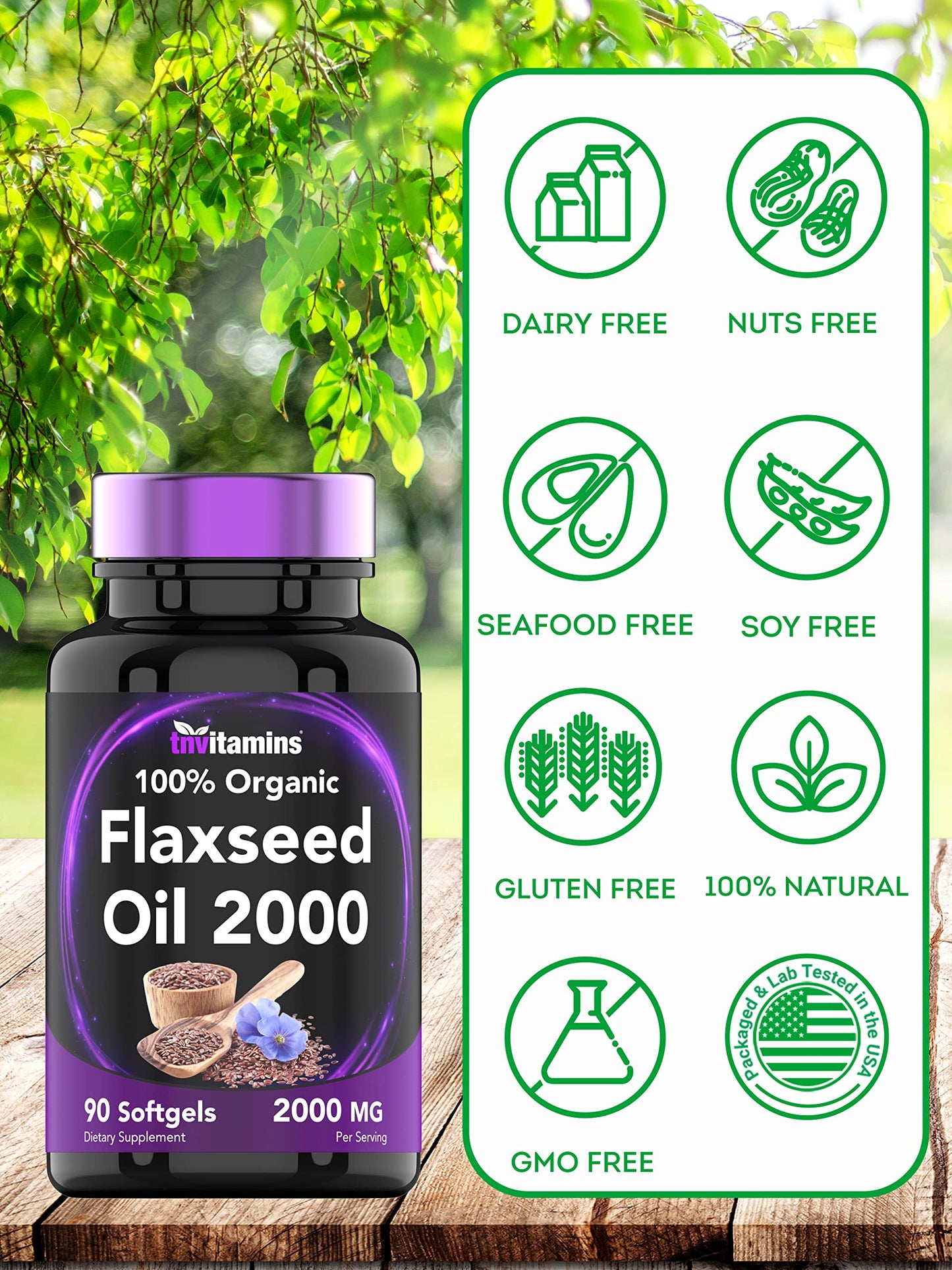 tnvitamins Organic Flaxseed Oil Softgels 2000 mg, 90 Softgels
