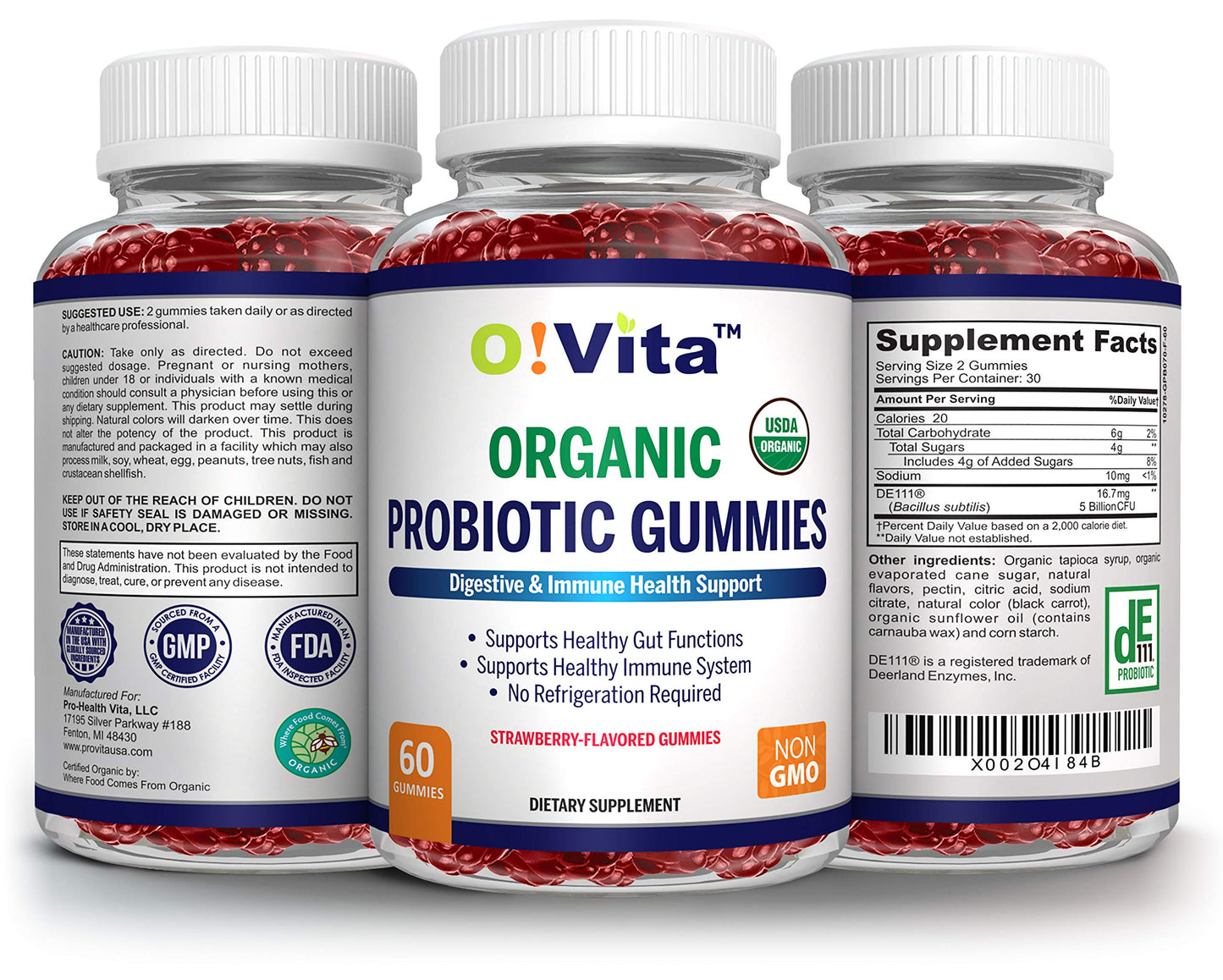 O!VITA Organic Probiotic Gummies 60 Gummies