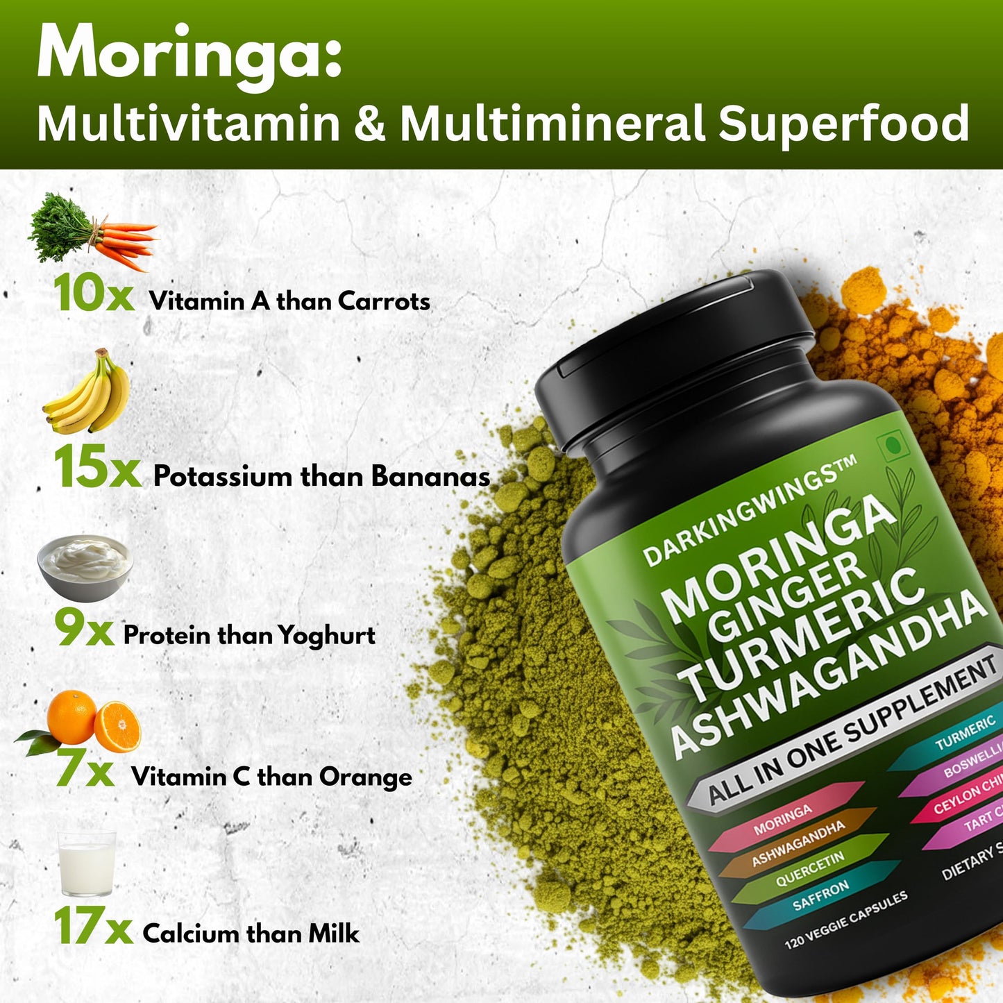 Darkingwings Turmeric Curcumin Moringa Ginger Boswellia Saffron Joint Support Capsule, 120 Count