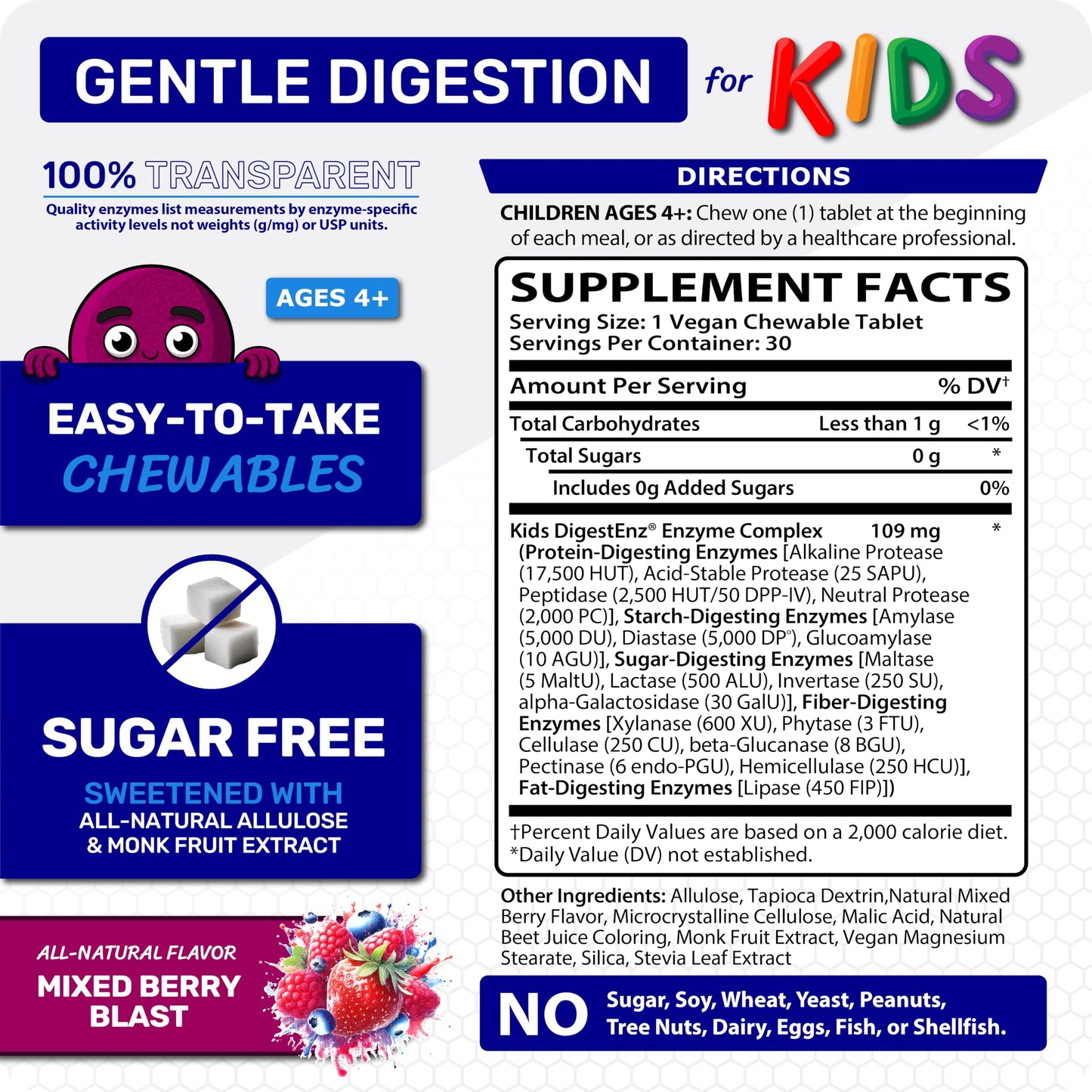 Wellzymes Kids DigestEnz Sugar-Free Tablet, 30 Count