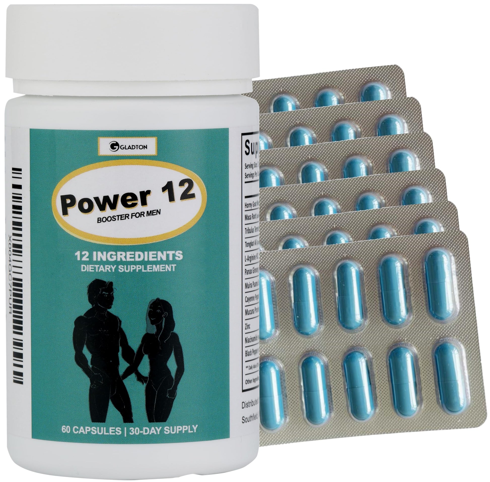 GLADTON Power 12 for Men’s Stamina & Energy Capsule, 60 Count