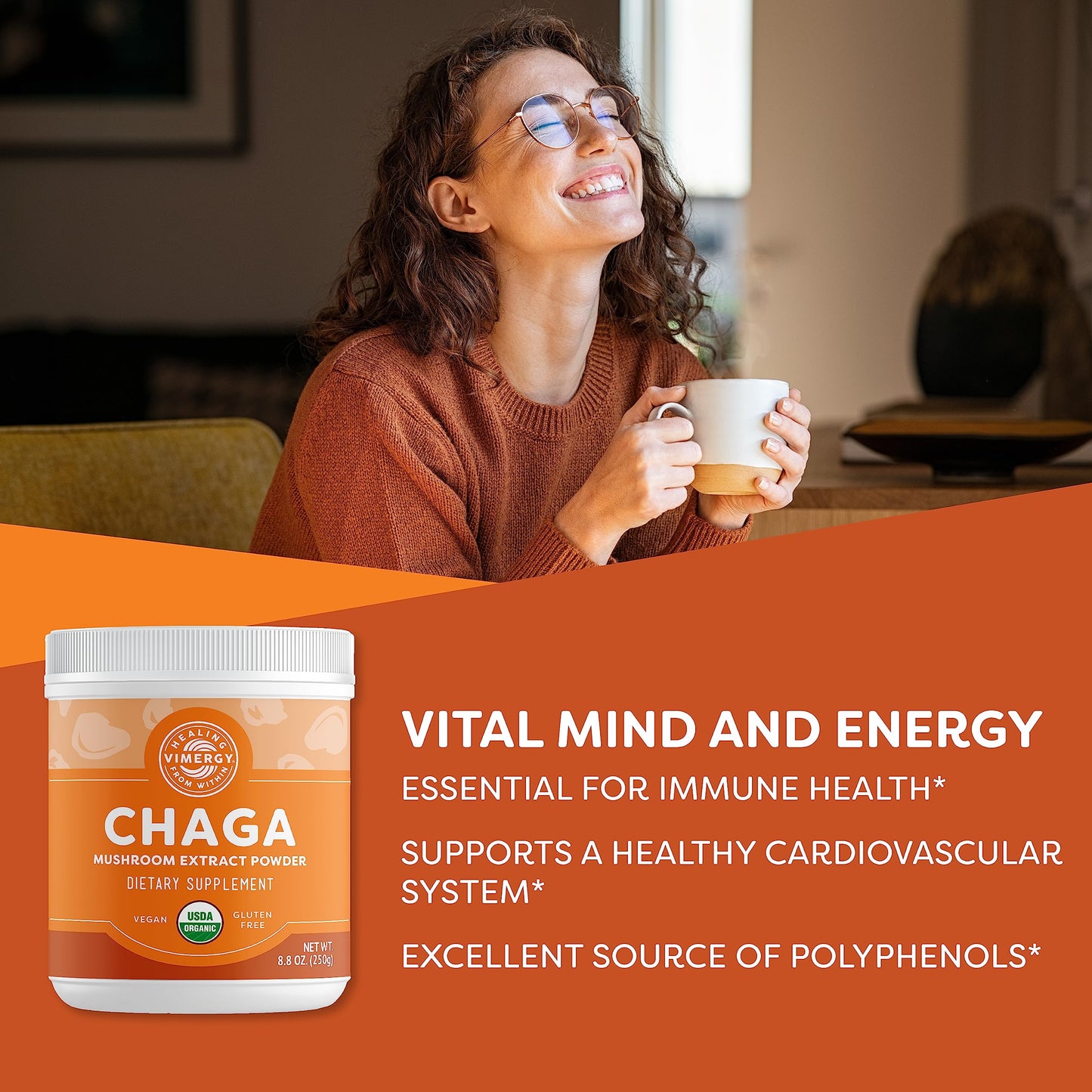 Vimergy USDA Organic Wild Chaga Mushroom Extract Powder, 8.8 oz