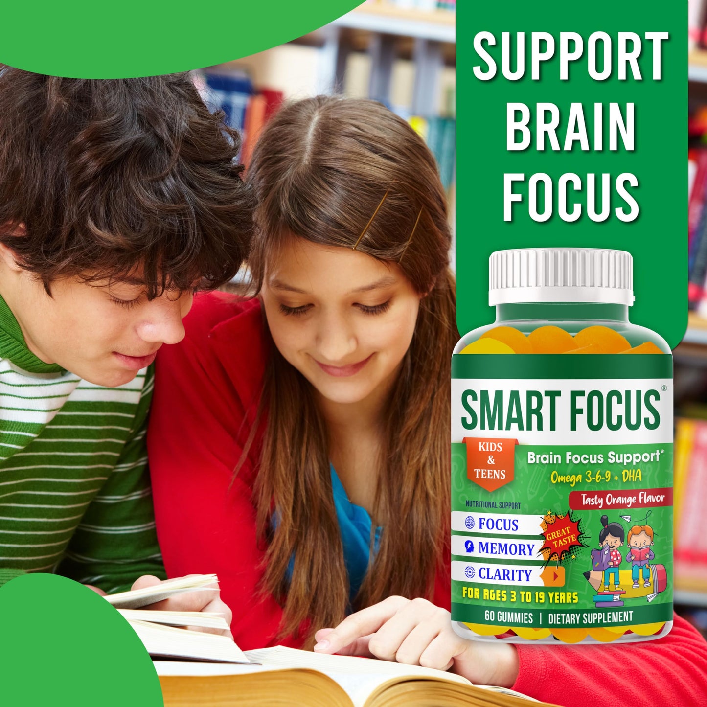 Generic Smart Focus Gummies for Kids & Teens Omega-3 DHA, 60 Gummies