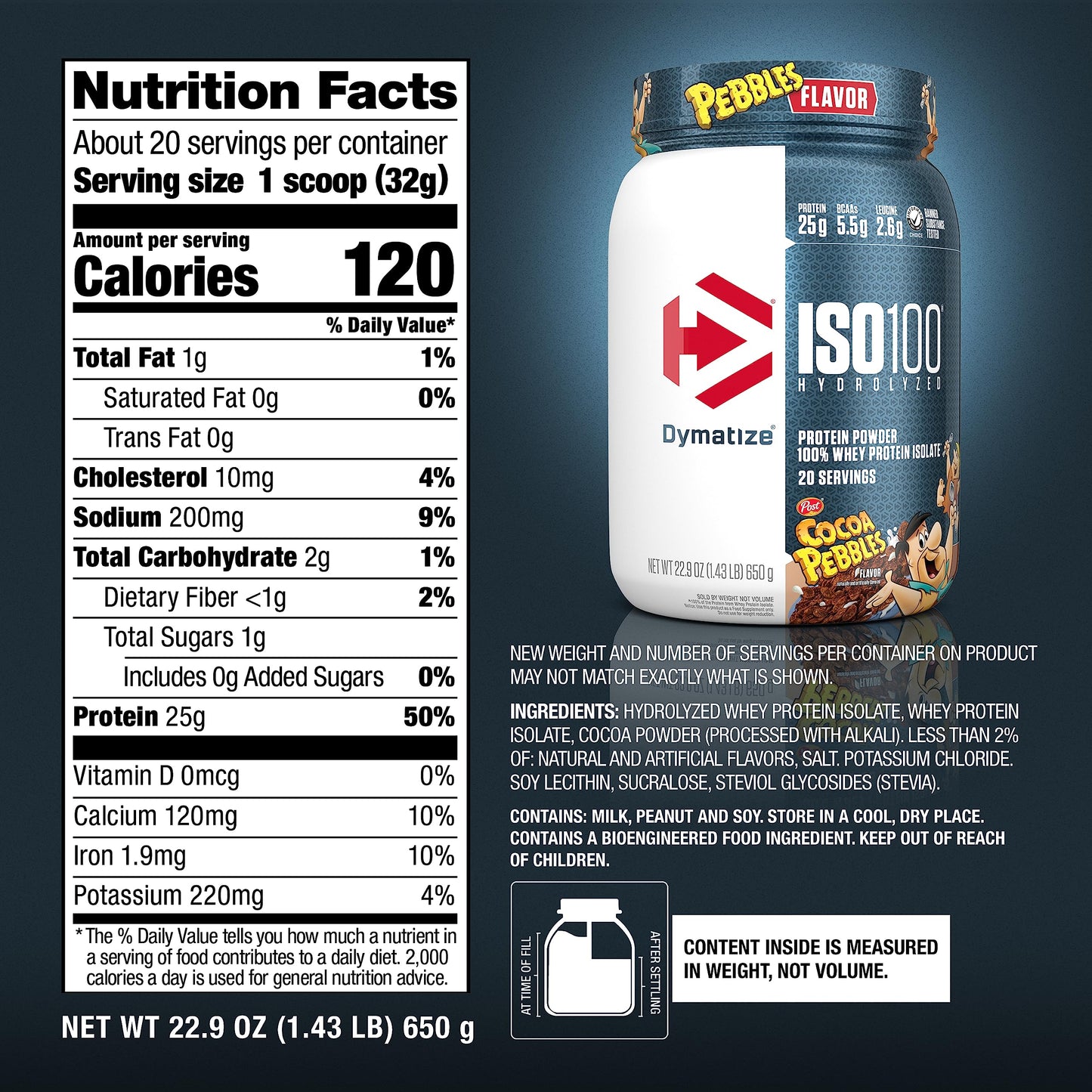 Dymatize ISO100 Whey Protein Isolate Powder Cocoa Pebbles, 21.5 Servings