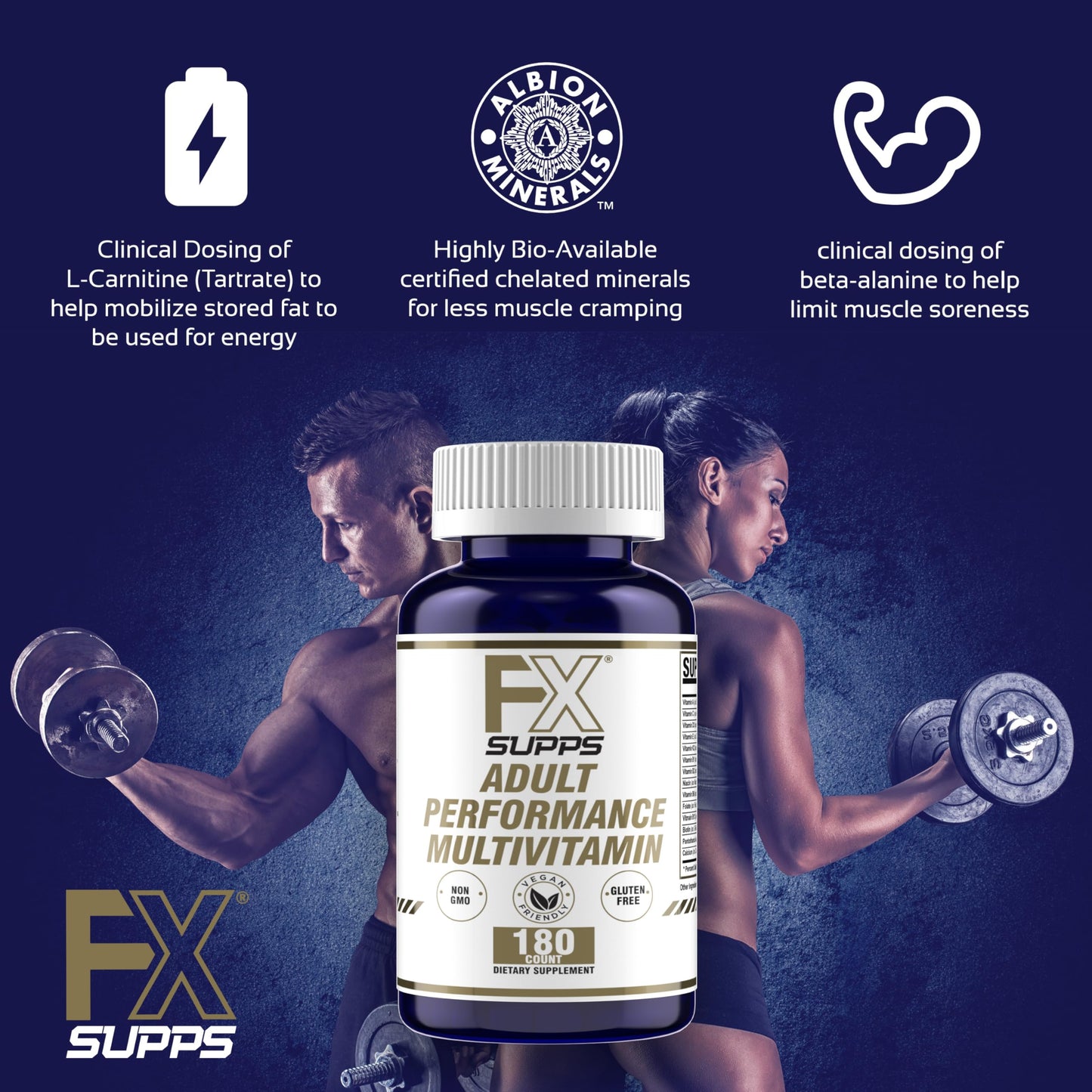 FXSUPPS Performance Multi-Vitamin with Amino Acids, Beta-Alanine and L-Carnitine Tablet, 180 Count
