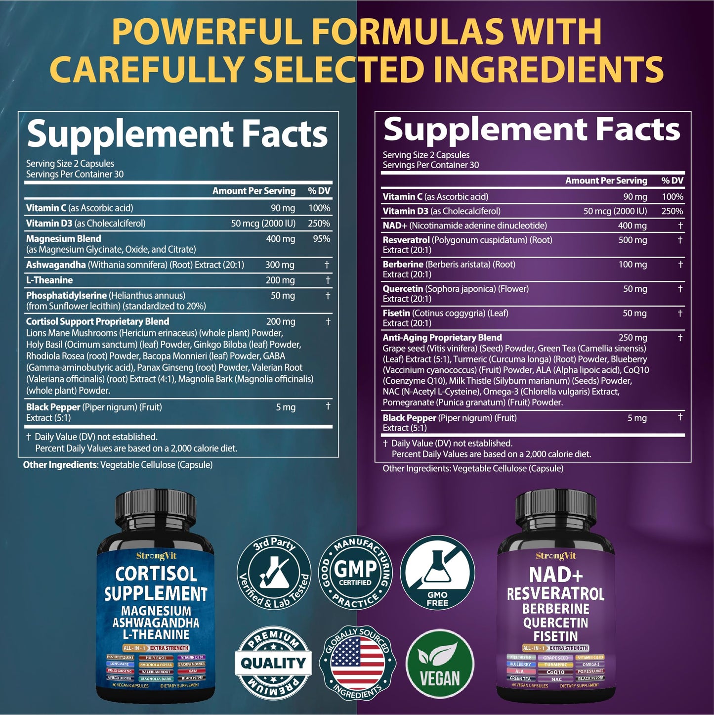 StrongVit Cortisol & NAD Supplement 120 Capsules