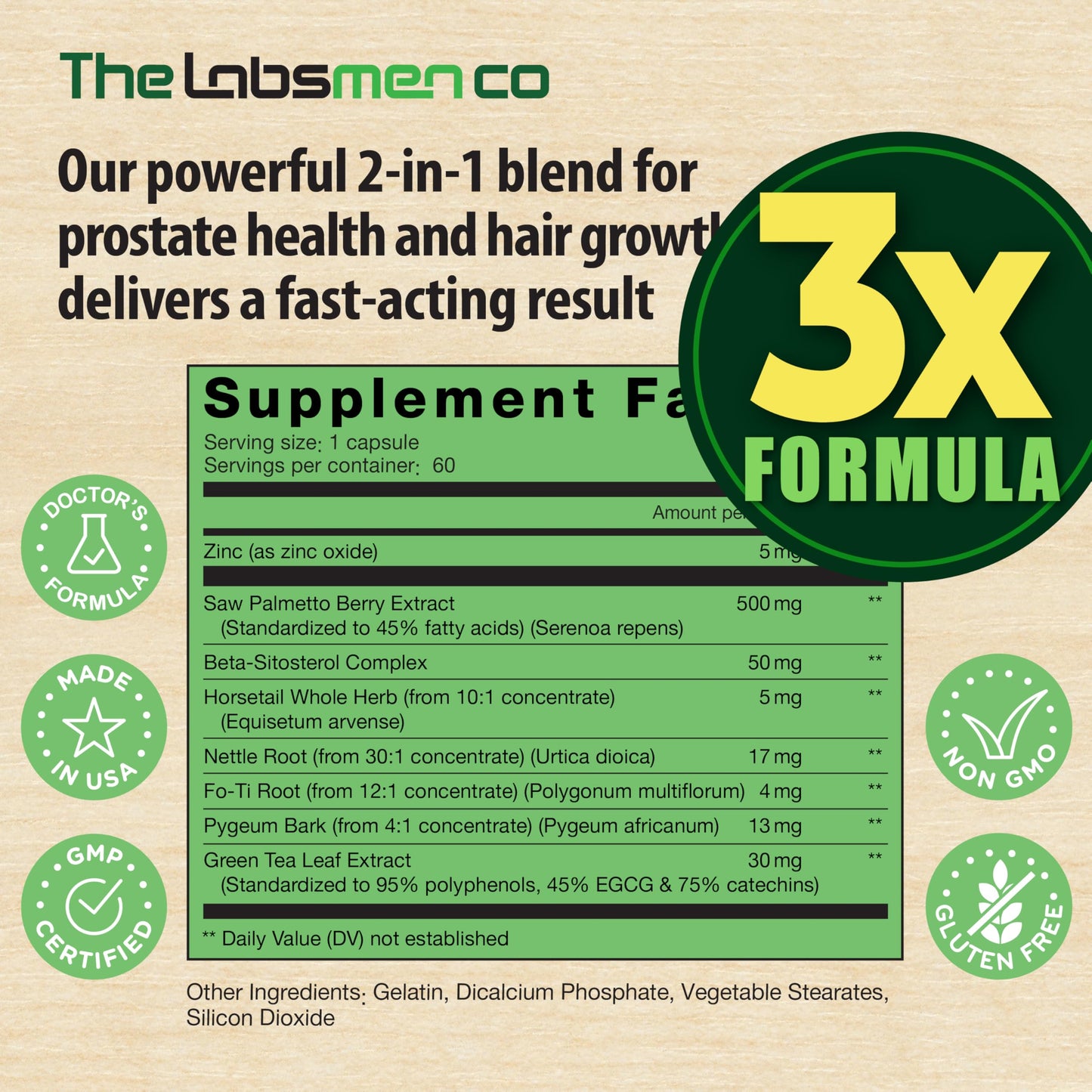 THELABSMENCO 3X Formula Natural Prostate Health Supplements for Men Saw Palmetto Capsules, 60 Count