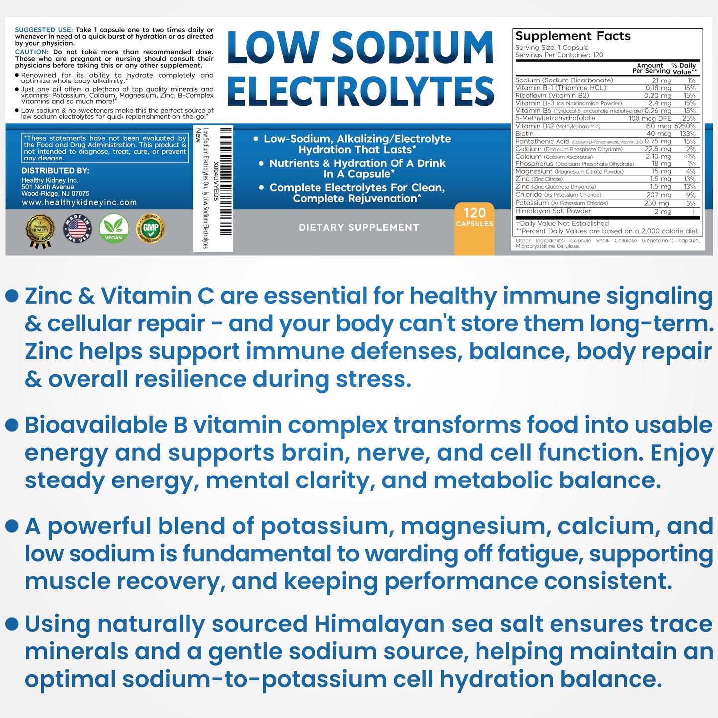 Kidney Restore Low-Sodium Electrolyte Supplement Capsules, 120 Count