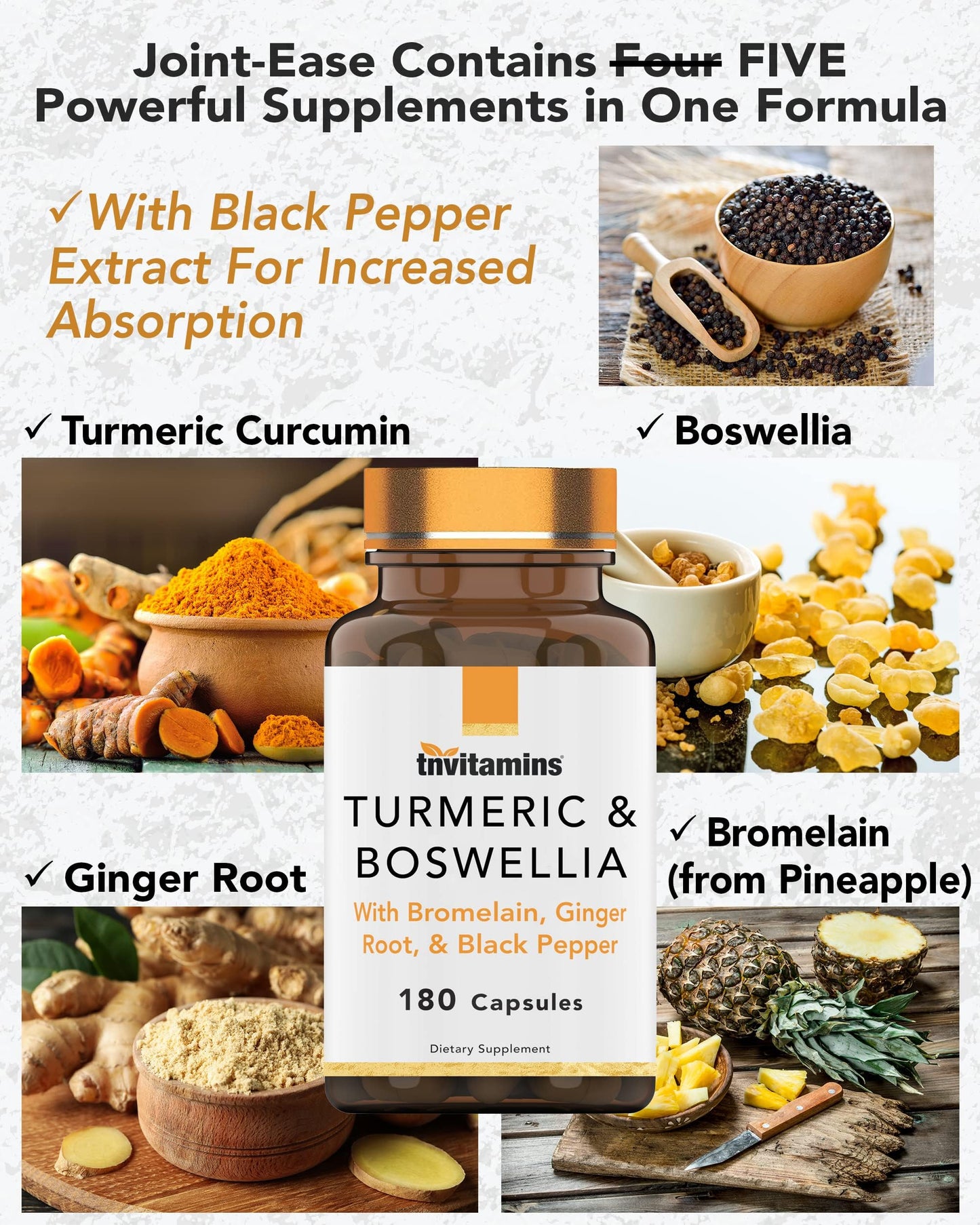 tnvitamins Turmeric & Boswellia Complex 180 Capsules