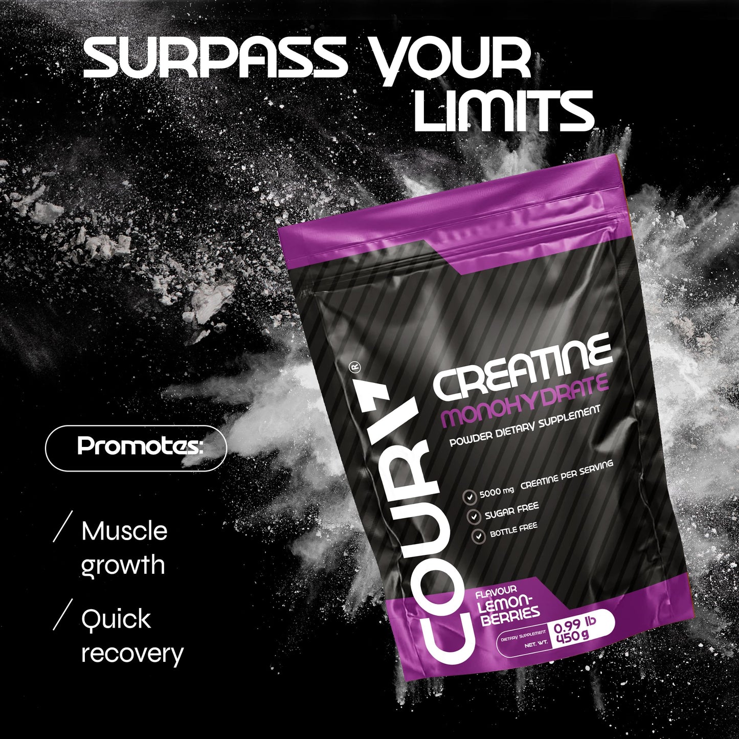 COURA Lemon-Berries Creatine Monohydrate Powder, 15.87 Ounces