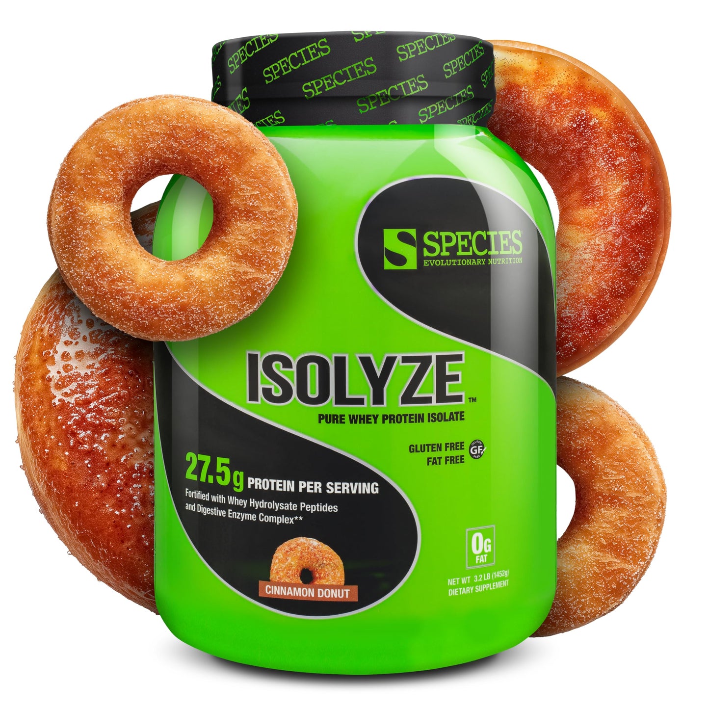 Species Nutrition Isolyze Whey Protein Powder, 100% Whey Isolate, Cinnamon Donut, No Sugar & Low Fat, 49.6 oz