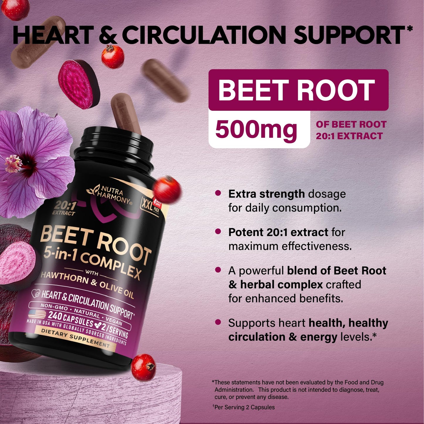 NutraHarmony Beet Root 5-in-1 Complex Capsules 240