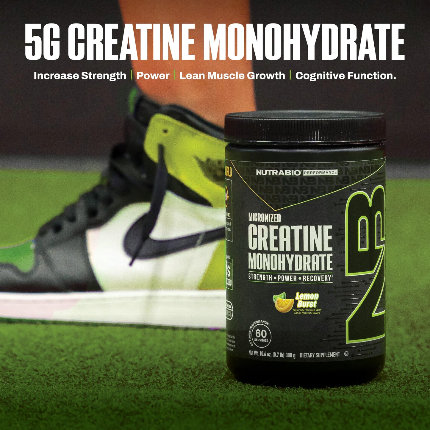 NutraBio Pure Micronized Creatine Monohydrate Powder Lemon Burst, 300 g, 14.24