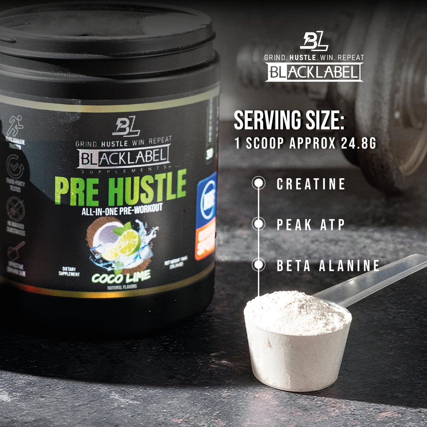 BLACKLABEL Supplements PRE Hustle V3 NSF Certified for Sport Pre-Workout Powder 26.24 Servings