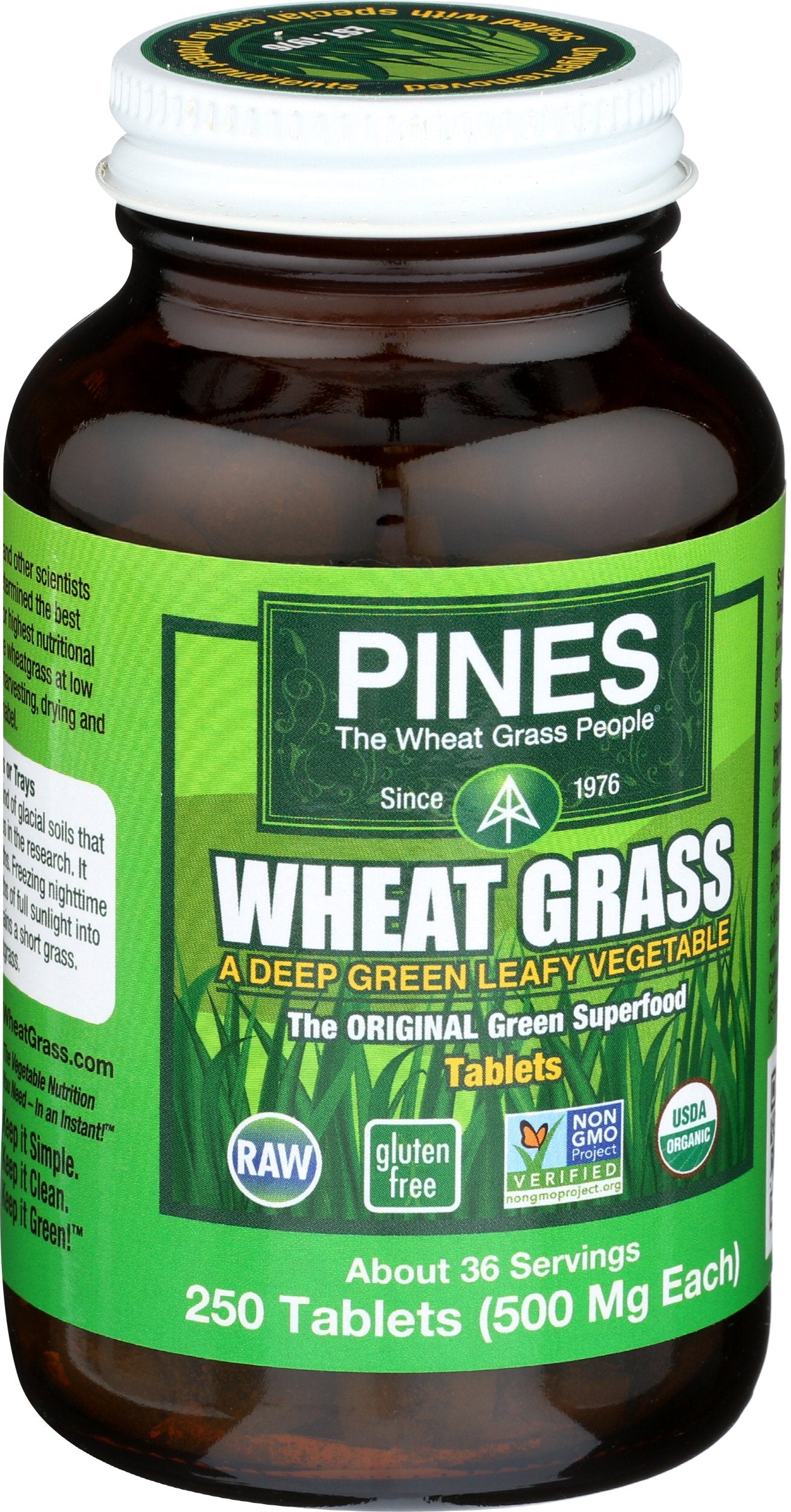 Pines Organic Wheat Grass Tablets, 250 Count