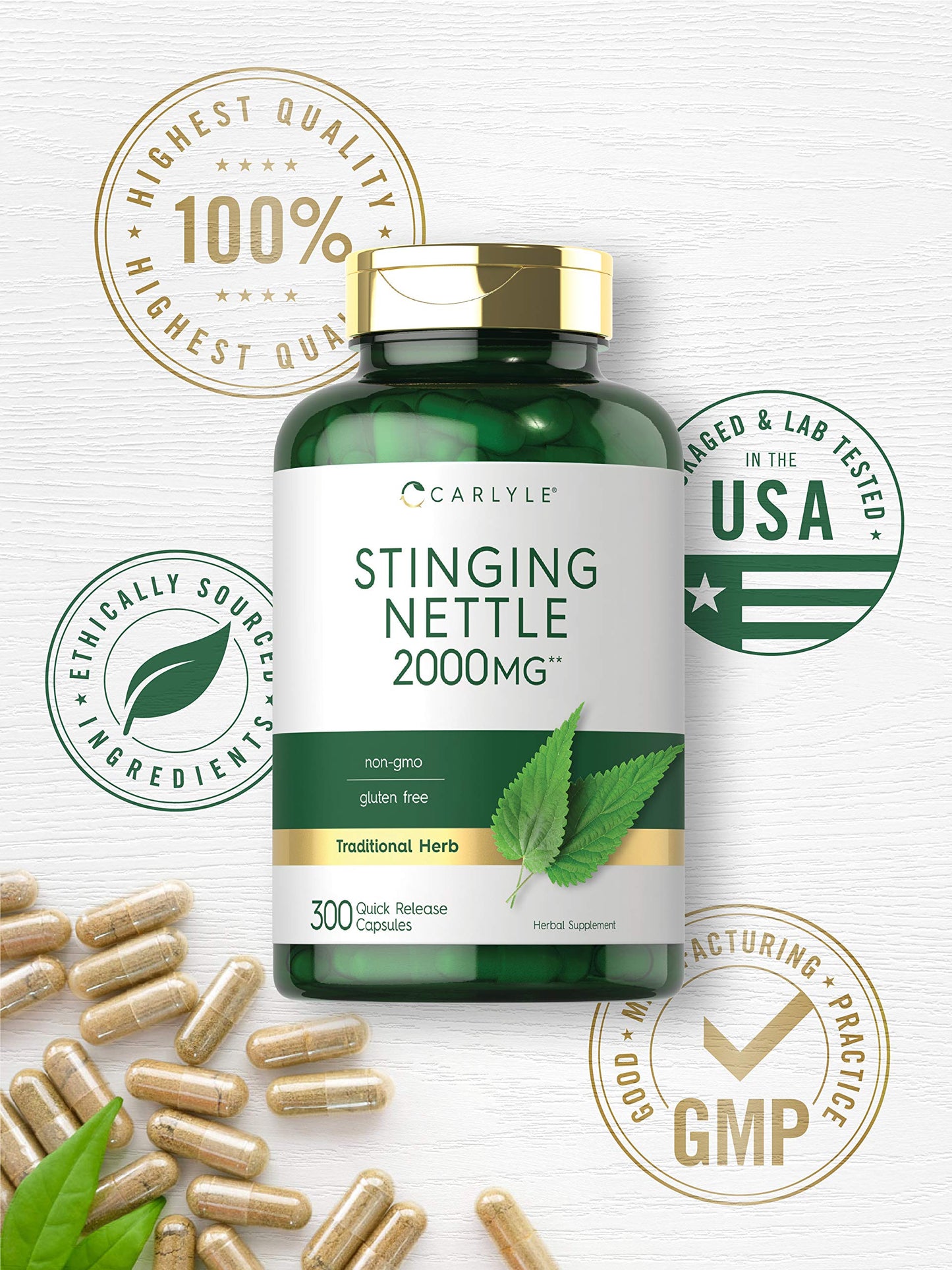 Carlyle Stinging Nettle Leaf Extract Supplement Capsule, 300 Capsules