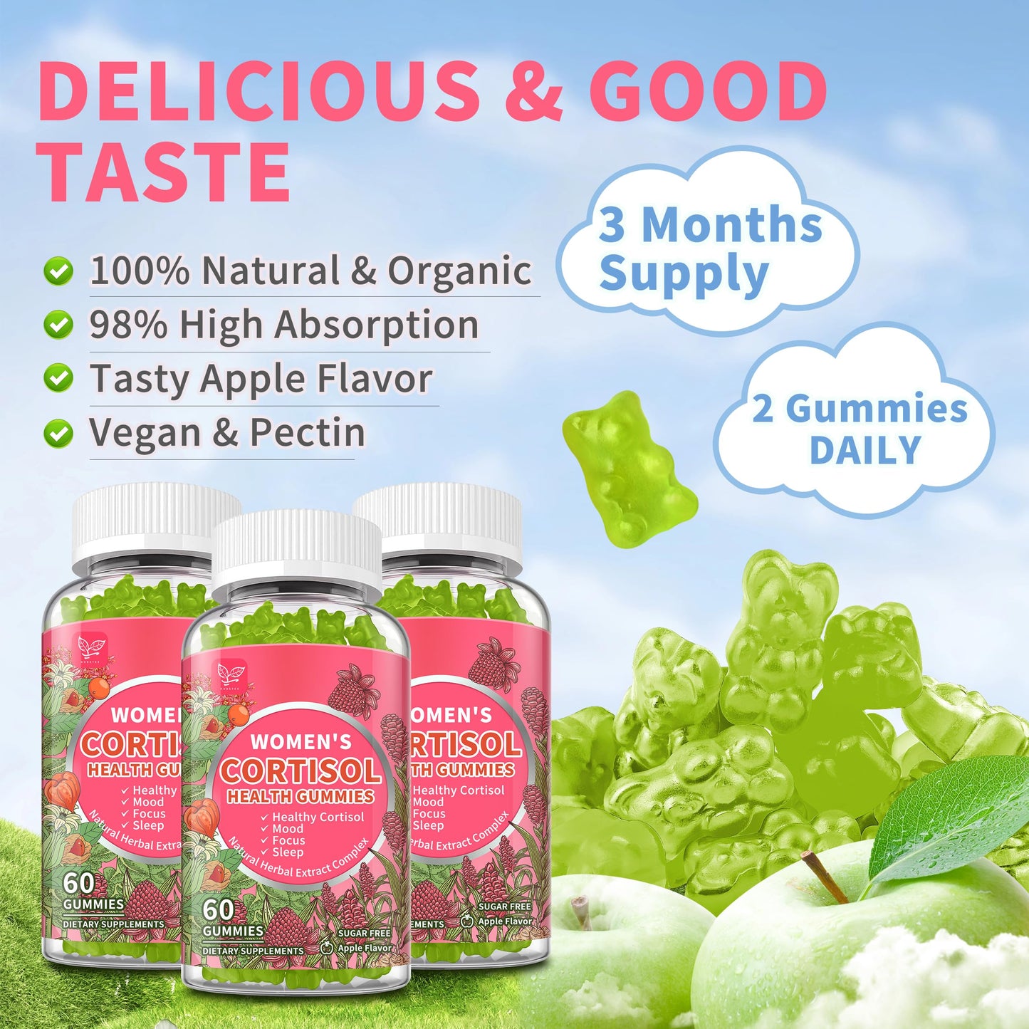 Hudetex Cortisol Gummies for Women 180 Count