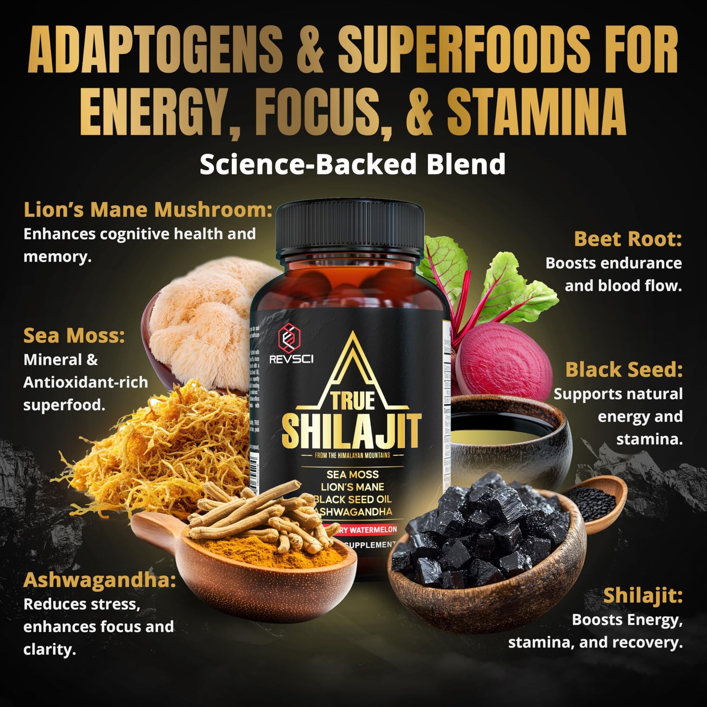 Revolution Science Himalayan Natural Shilajit for Men Gummies 60 Count