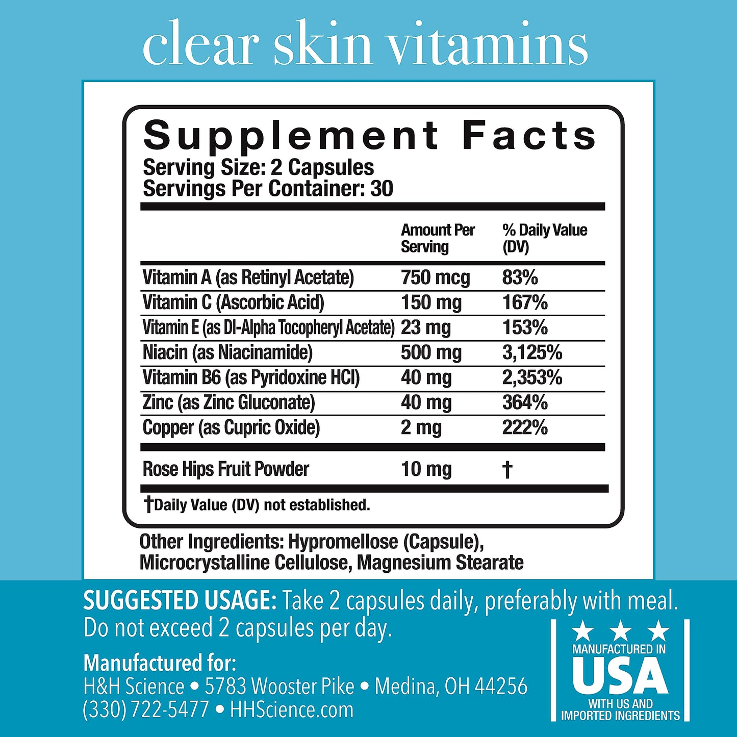 Balanced Skin Clear Skin Vitamins for Women & Men - Acne Control and Healthy Glowing Skin, Patented and Dermatologist-Developed Hormonal & Cystic Acne Pills, Capsule, 1 Count