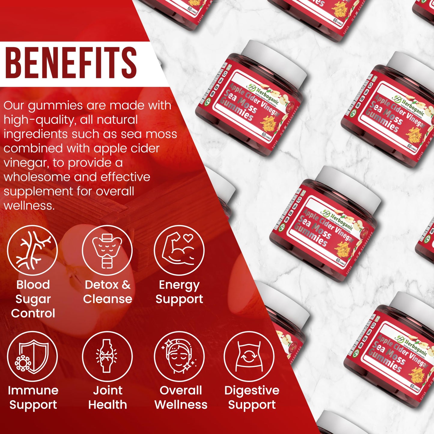HERBOGANIC Apple Cider Gummies, 60 Gummies