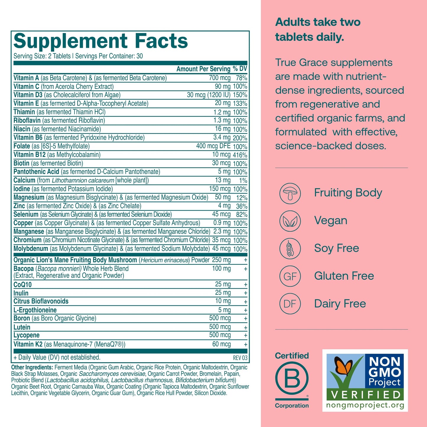 True Grace Daily Women’s Multivitamin 50+ Tablets, 60 Count