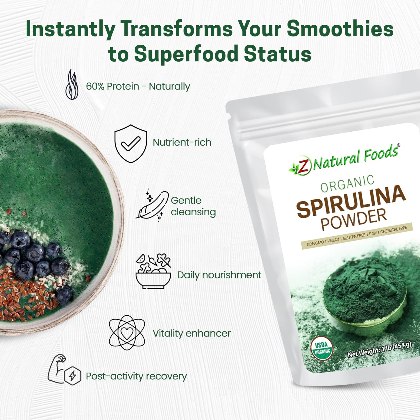 Z Natural Foods Spirulina Powder, 16 oz