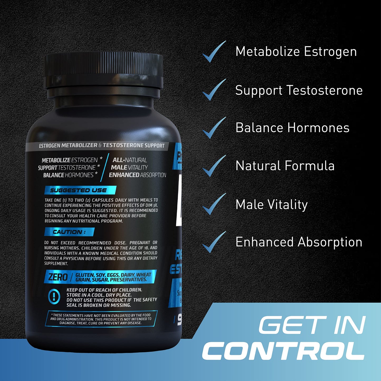 PrimeGENIX DIM 3X 200mg Estrogen Blocker & Aromatase Inhibitor for Men, Hormone Balance & Fitness Booster, 90 Capsules