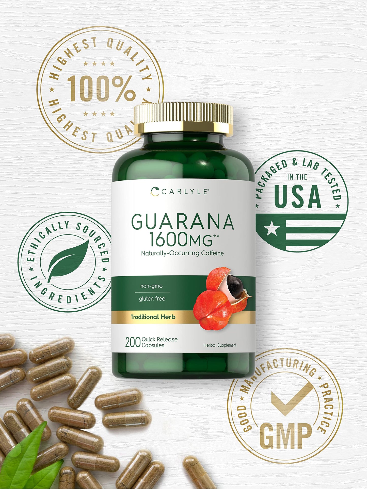 Carlyle Guarana Extract Capsules 200 Count